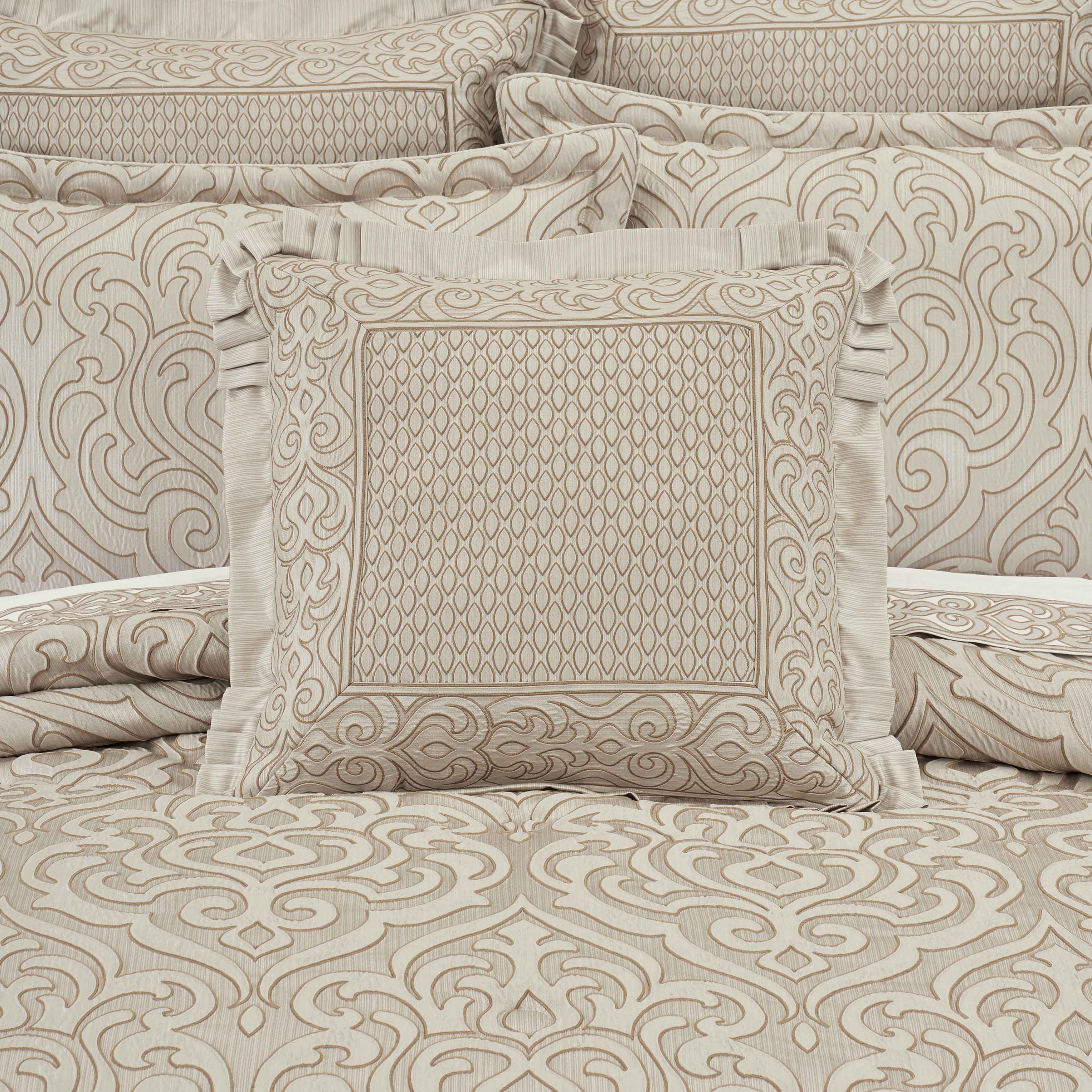 Lazlo Ivory Embellished Square Decorative Throw Pillow 20" x 20" Throw Pillows By J. Queen New York