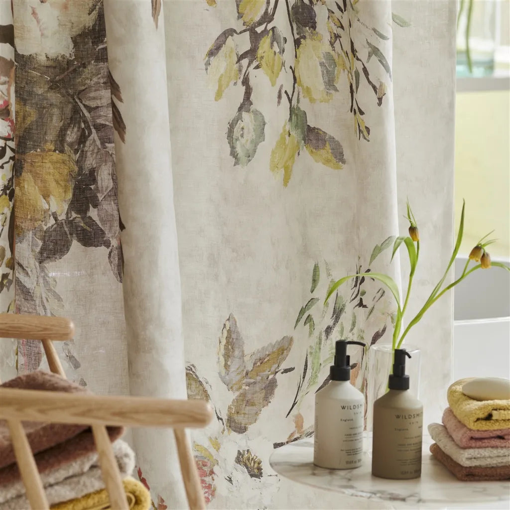 Margaretta Sepia Shower Curtain Shower Curtain By Designers Guild