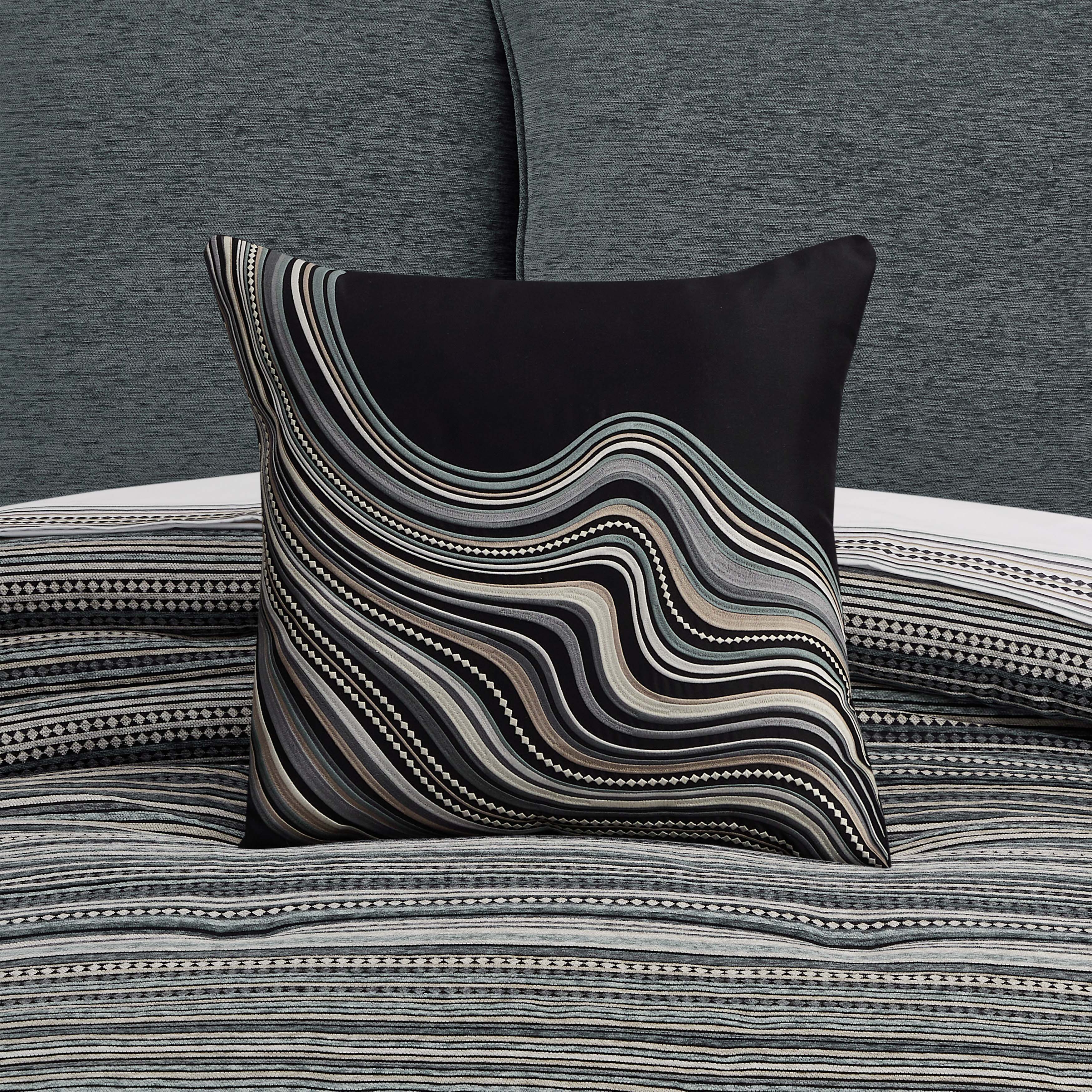 Parallel Black Square Decorative Throw Pillow 18" x 18" Throw Pillows By J. Queen New York