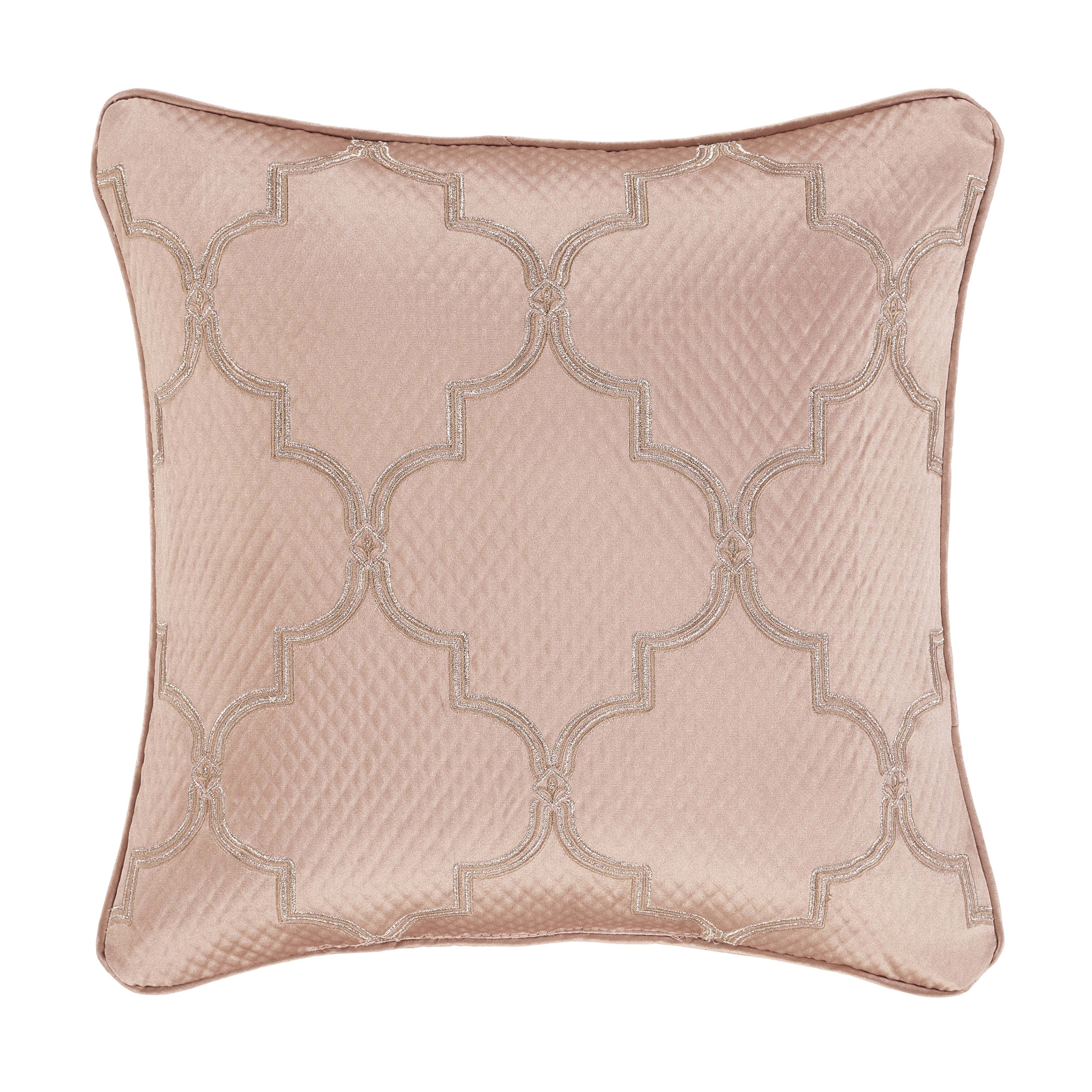 Rosewater Blush Square Embrllished Decorative Throw Pillow 18" x 18" Throw Pillows By J. Queen New York