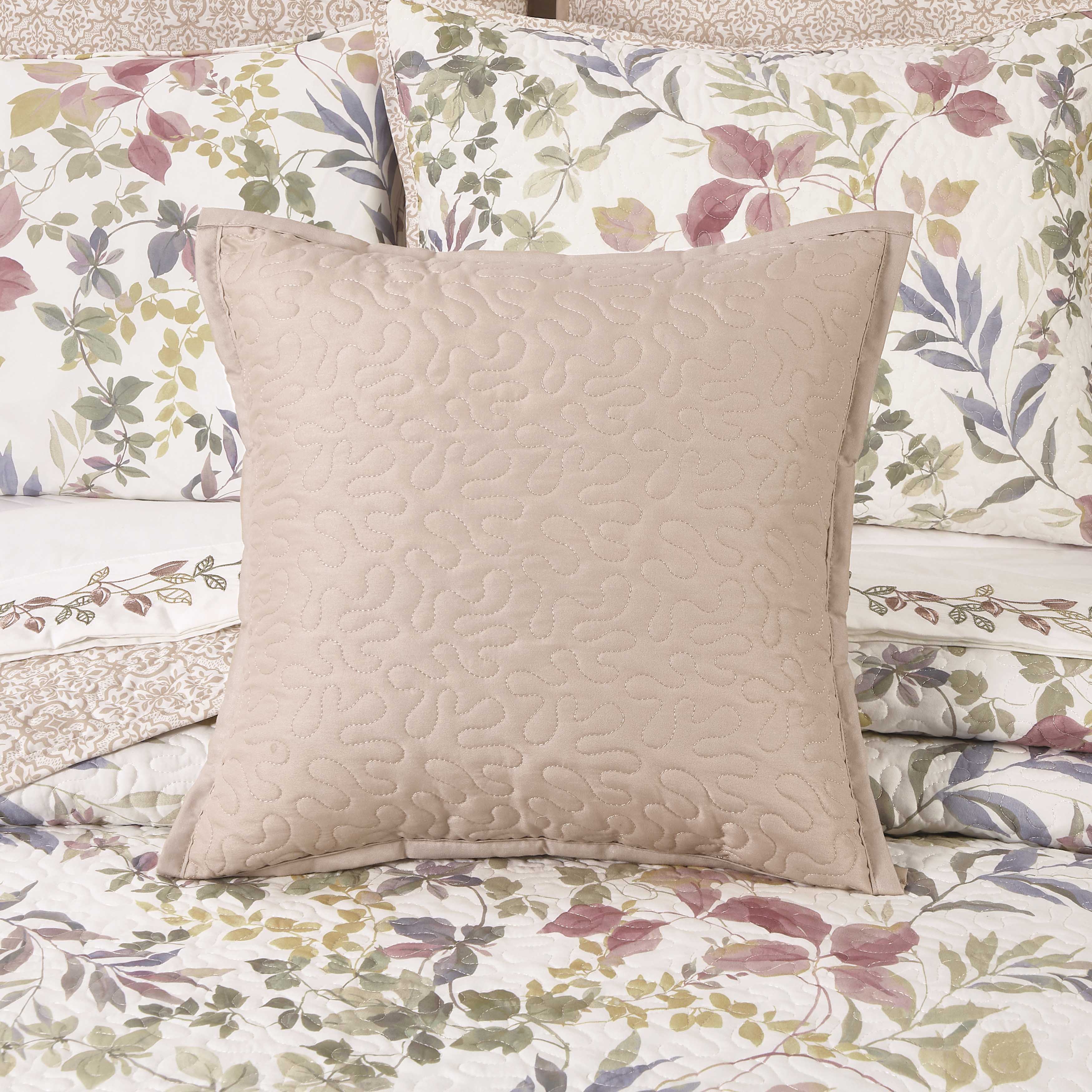 Rosewood Rose Square Quilted Decorative Throw Pillow 16" x 16" Throw Pillows By J. Queen New York