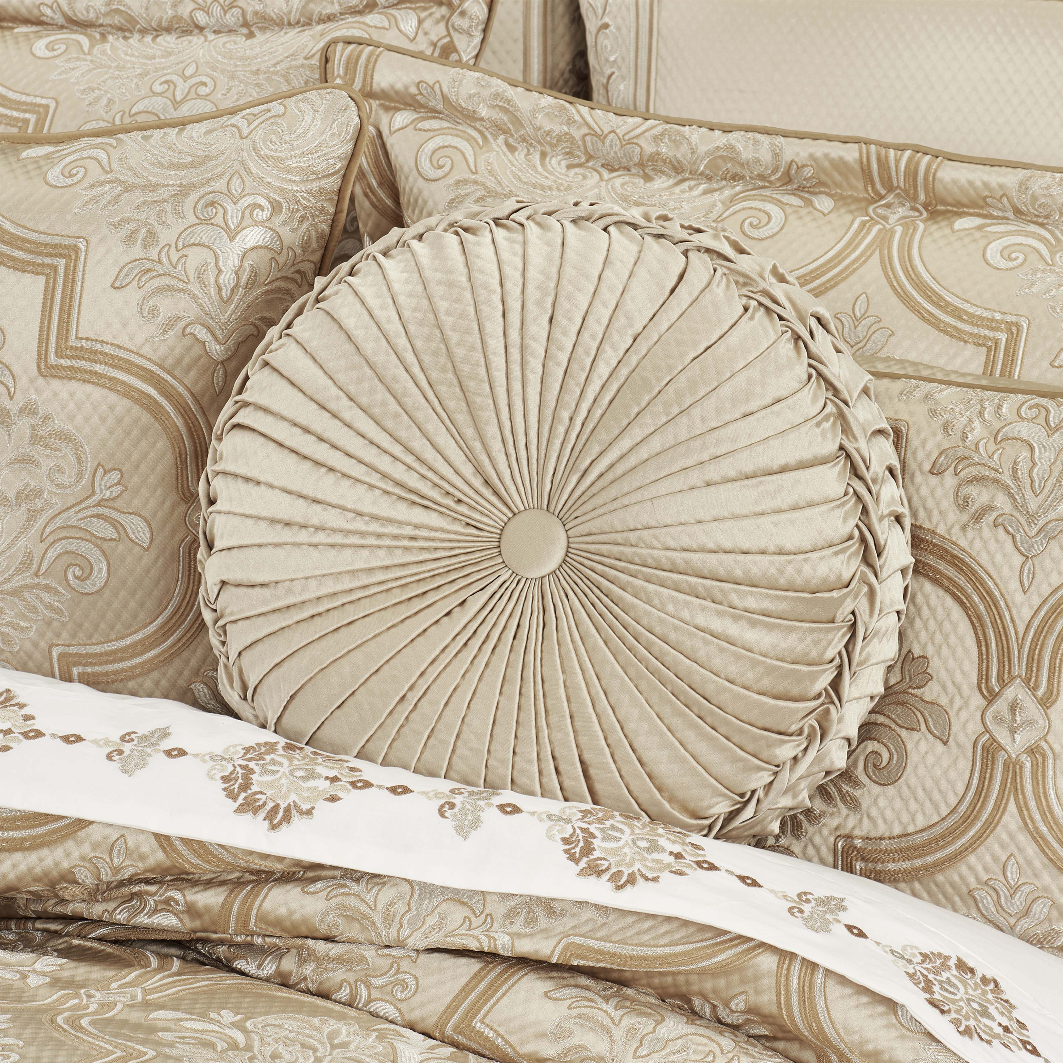 Sezanne Champagne Tufted Round Decorative Throw Pillow 15" x 15" Throw Pillows By J. Queen New York
