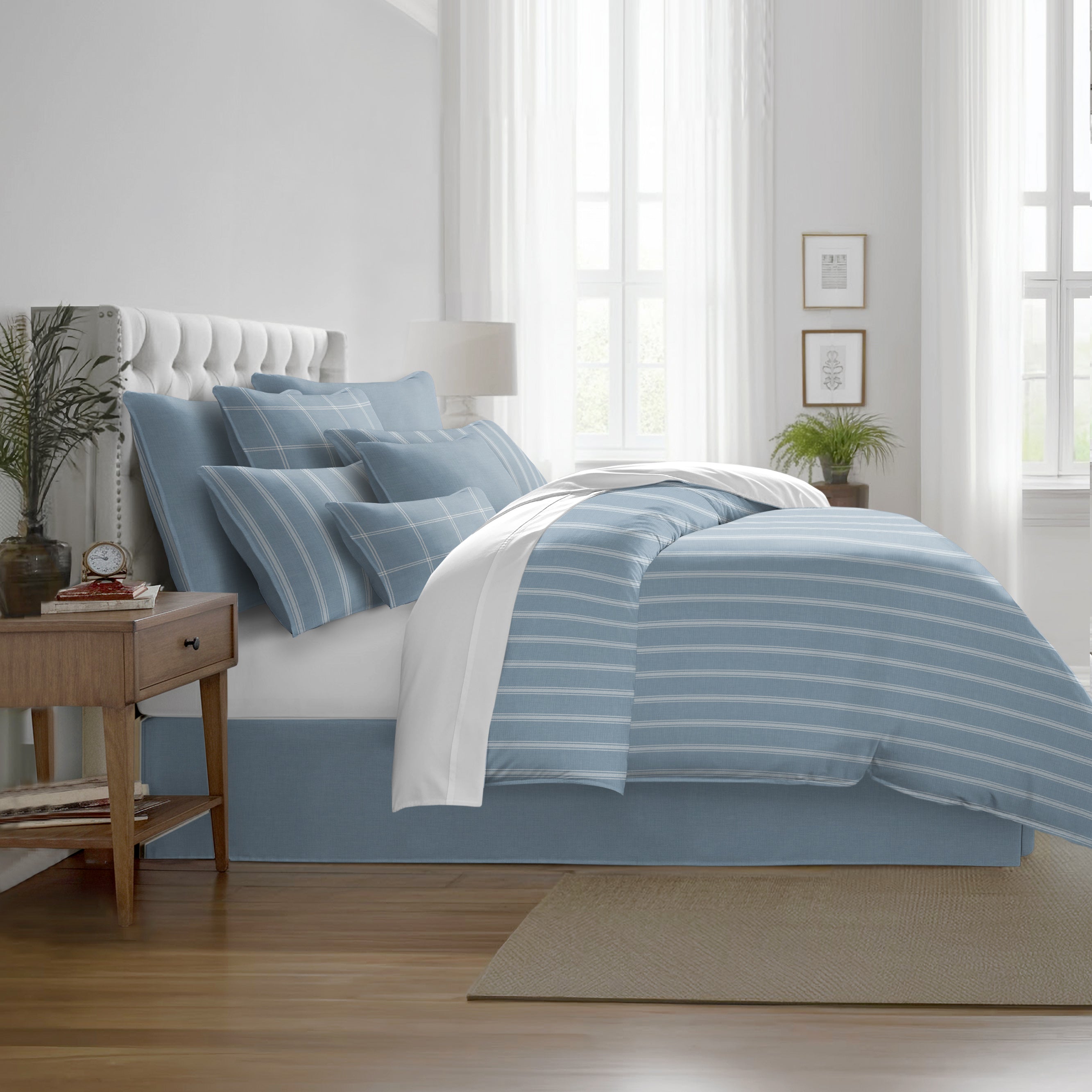 Shay Broad Tic Stripe Cornflower Blue 8 Piece Duvet Cover Set Duvet Covers By Colcha Linens