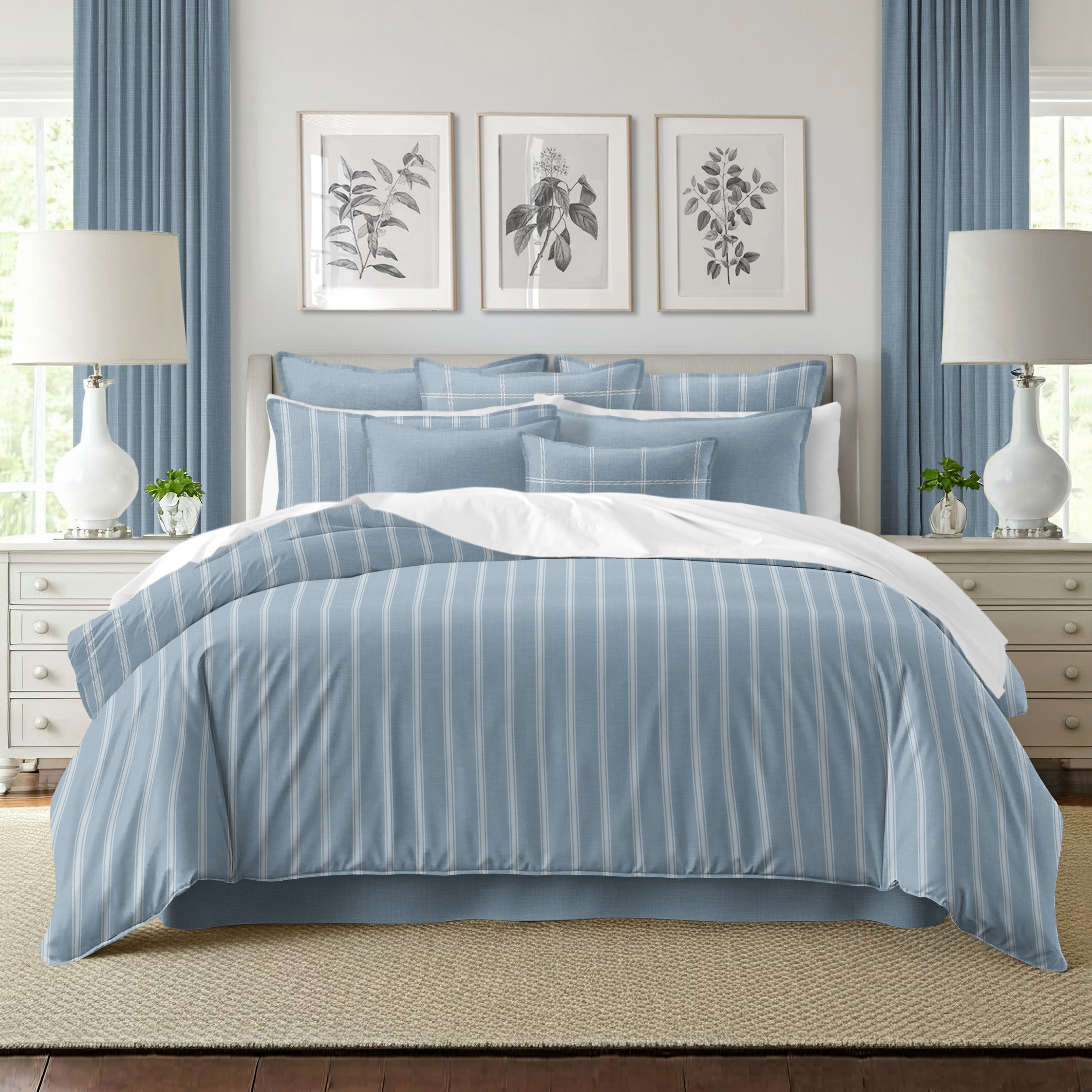 Shay Broad Tic Stripe Cornflower Blue 8 Piece Duvet Cover Set Duvet Covers By Colcha Linens