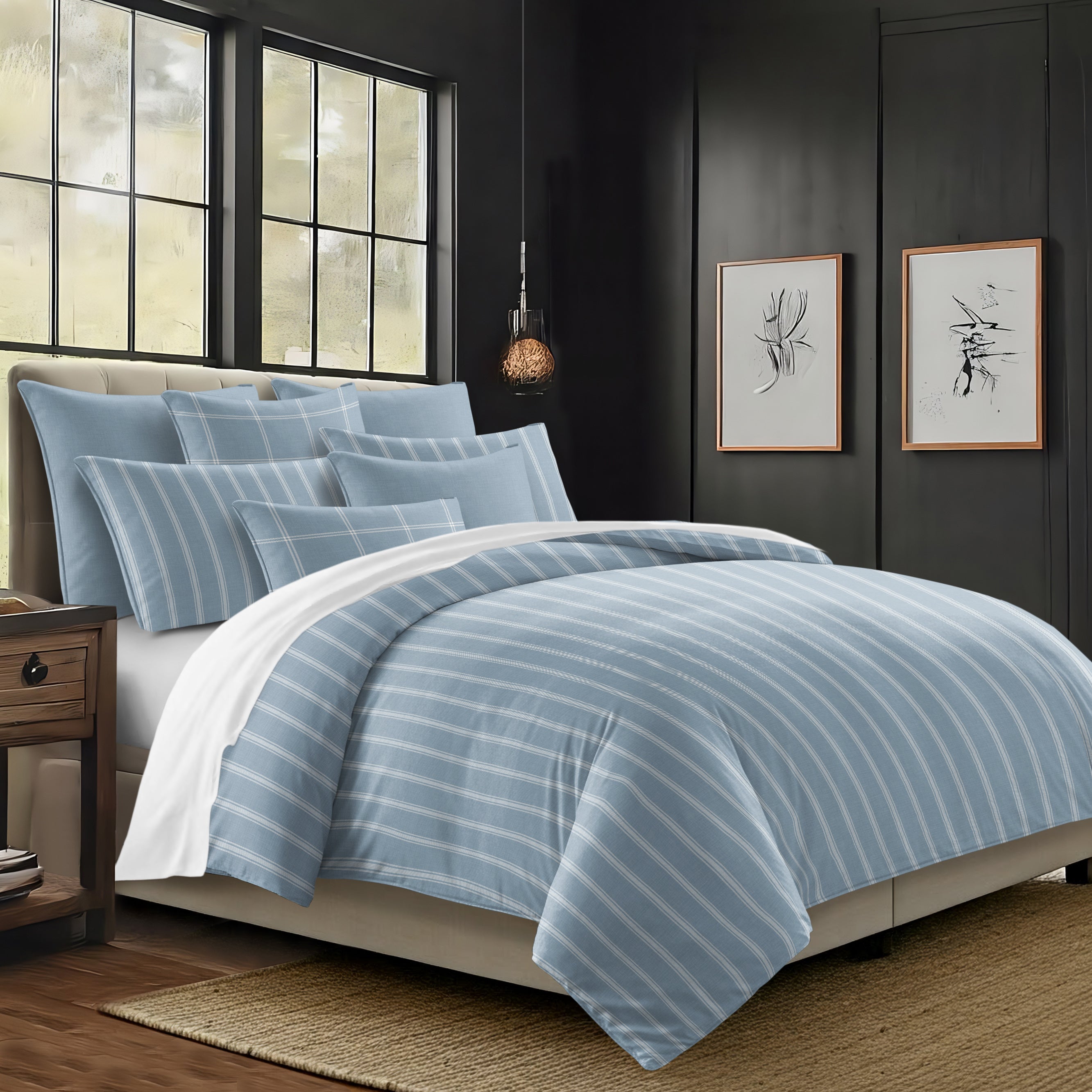 Shay Broad Tic Stripe Cornflower Blue 8 Piece Coverlet Set Coverlet By Colcha Linens