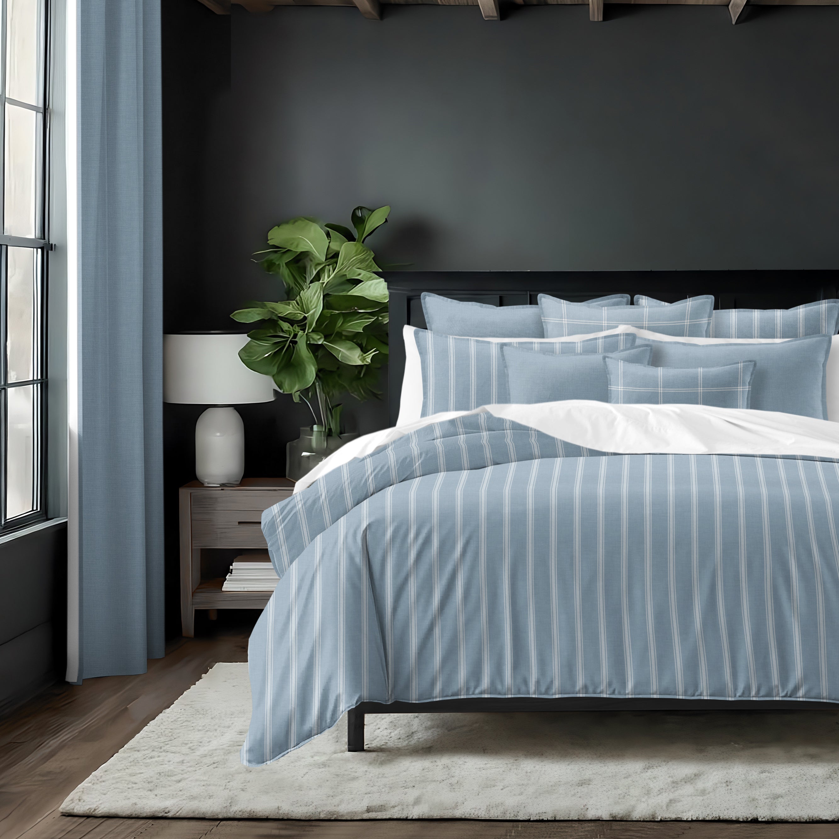 Shay Broad Tic Stripe Cornflower Blue 8 Piece Duvet Cover Set Duvet Covers By Colcha Linens
