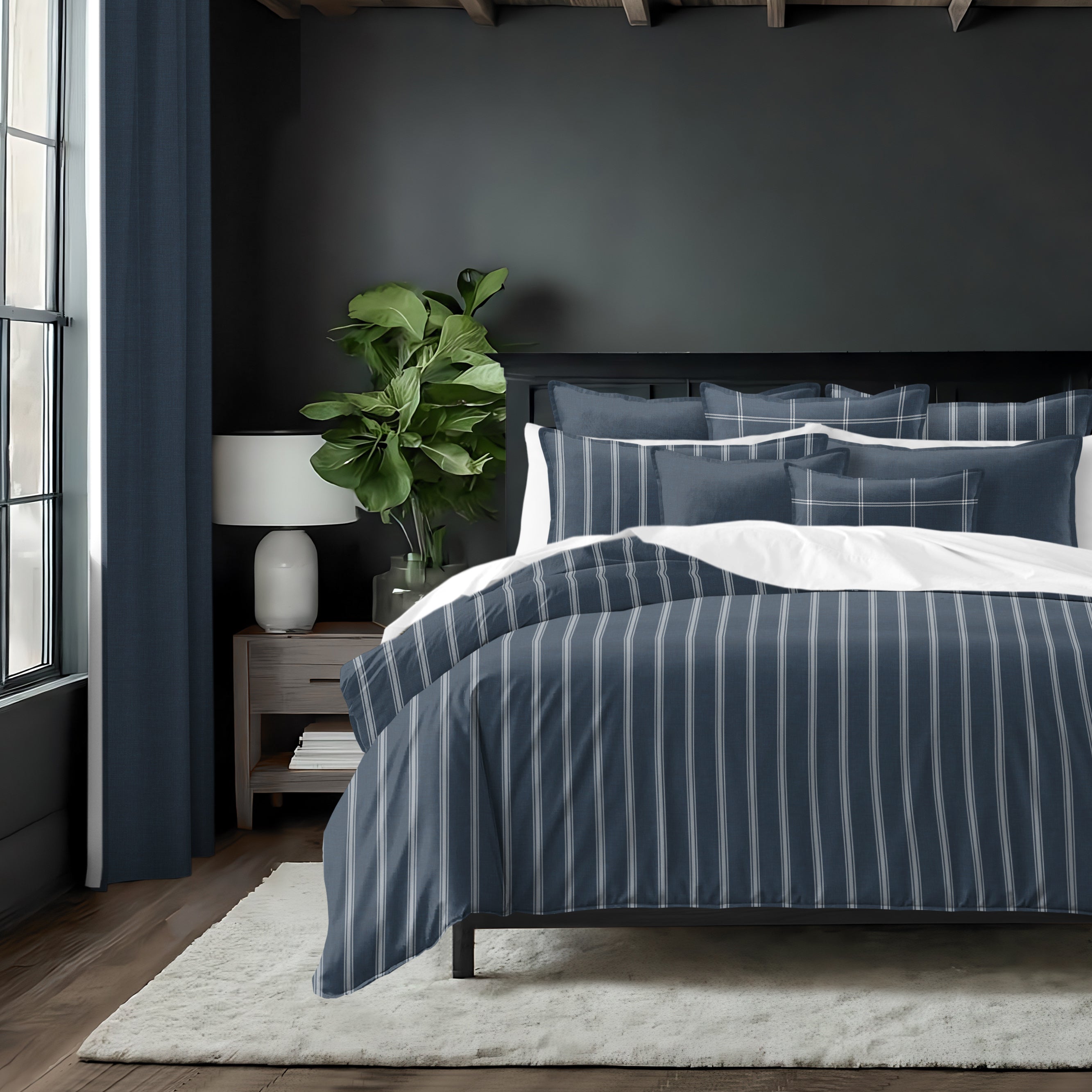 Shay Broad Tic Stripe Dark Denim 8 Piece Coverlet Set Coverlet By Colcha Linens