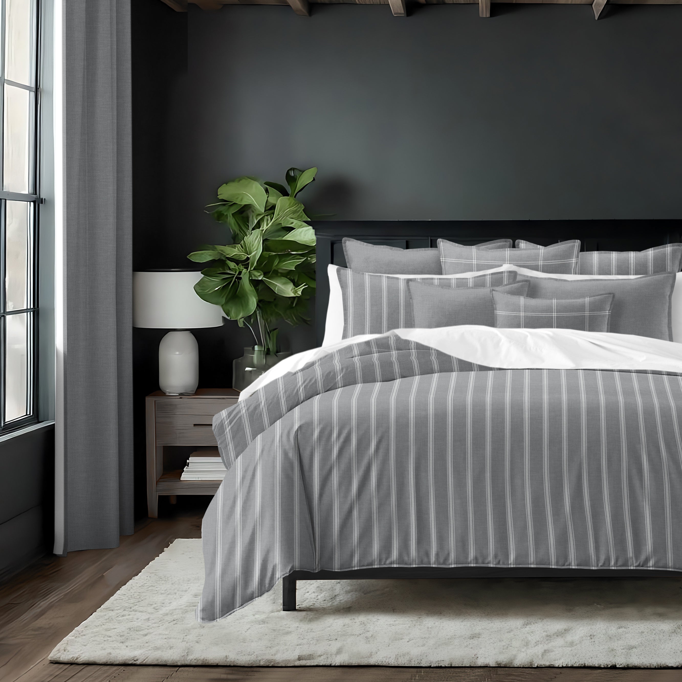 Shay Broad Tic Stripe Gray 8 Piece Duvet Cover Set Duvet Covers By Colcha Linens