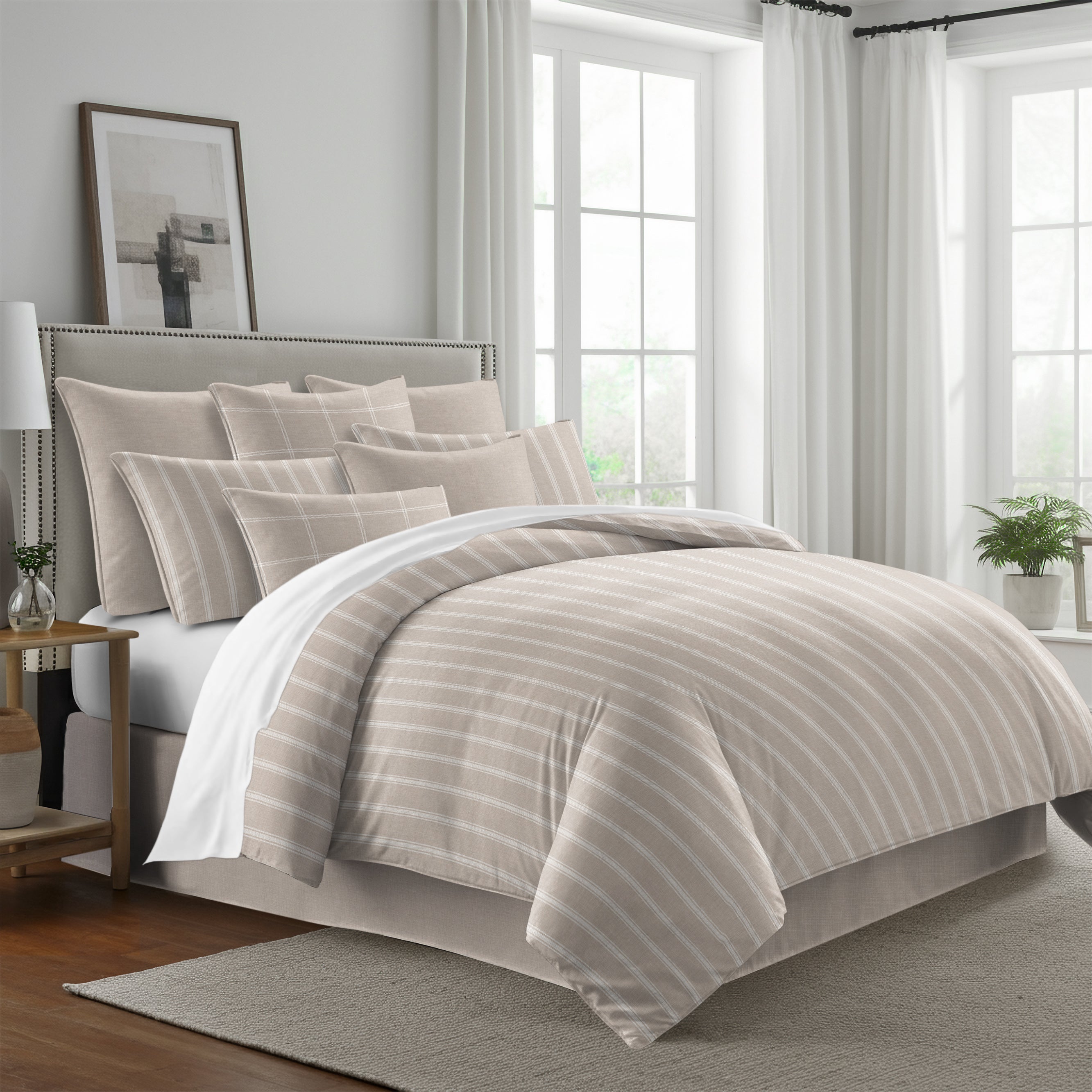 Shay Broad Tic Stripe Natural 8 Piece Coverlet Set Coverlet By Colcha Linens