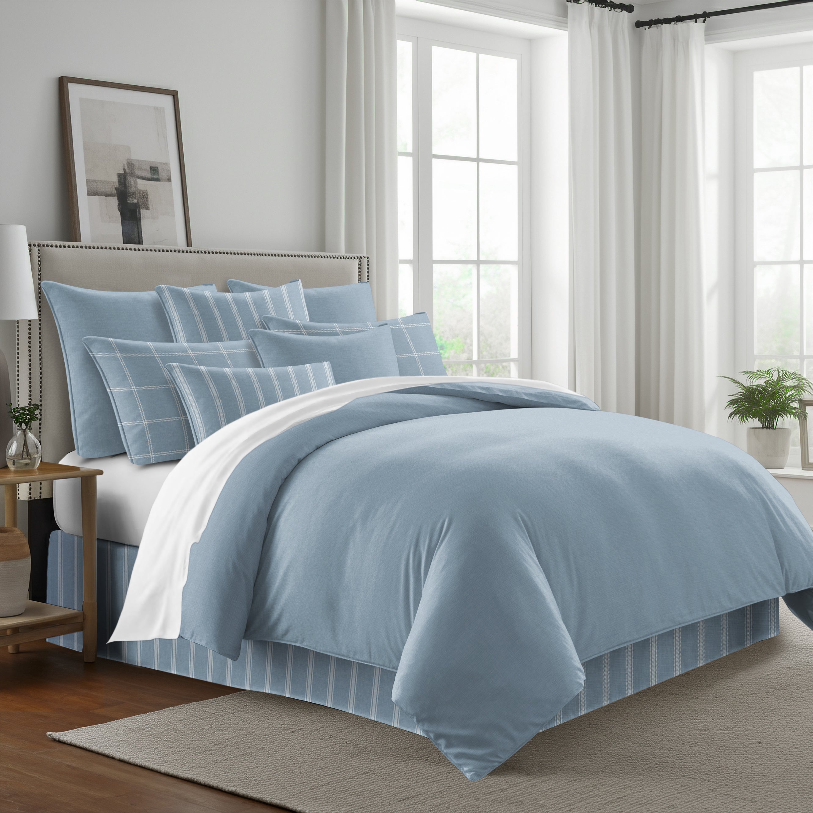 Shay Solid Cornflower Blue 8 Piece Duvet Cover Set Duvet Covers By Colcha Linens