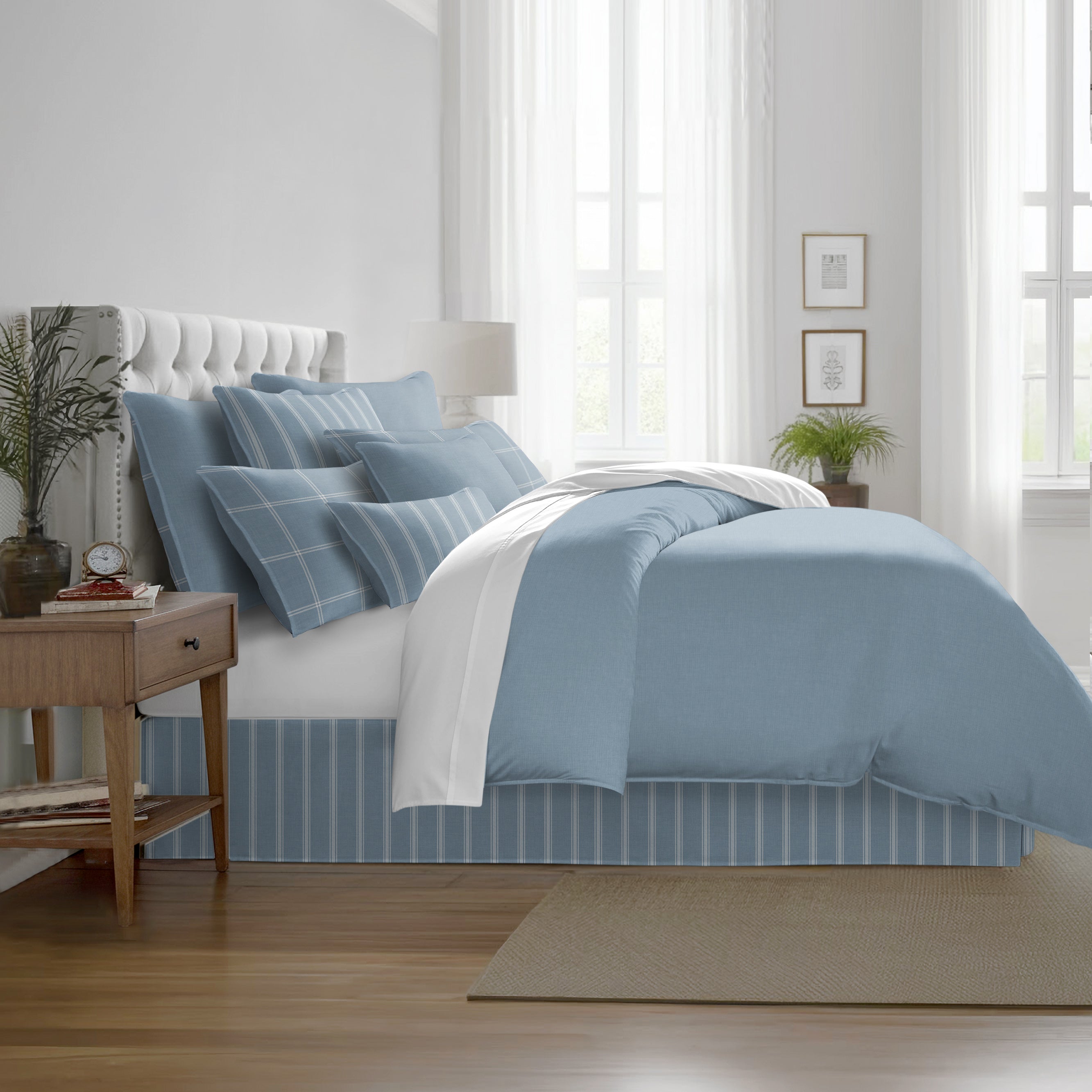 Shay Solid Cornflower Blue 8 Piece Comforter Set Comforter Sets By Colcha Linens