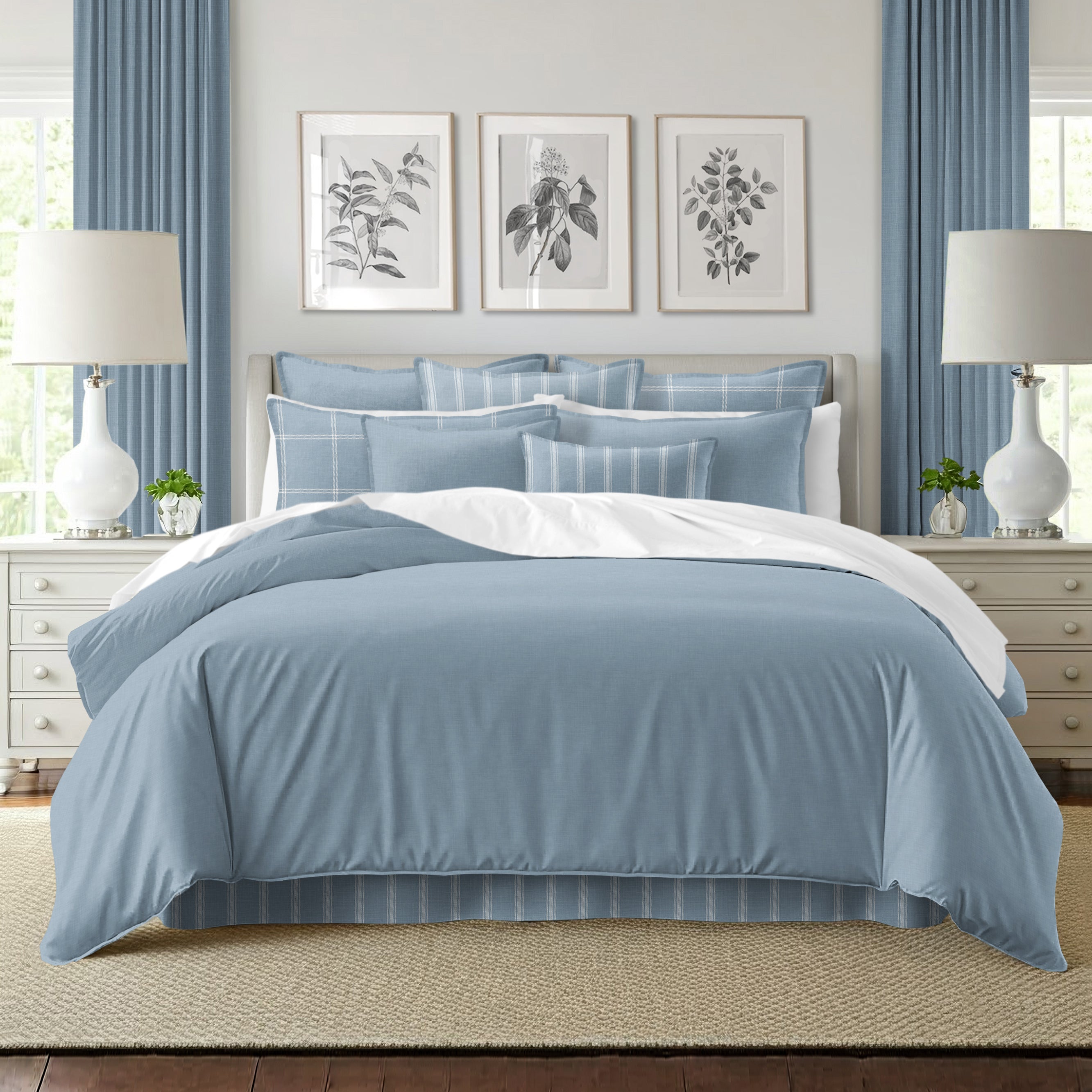 Shay Solid Cornflower Blue 8 Piece Comforter Set Comforter Sets By Colcha Linens