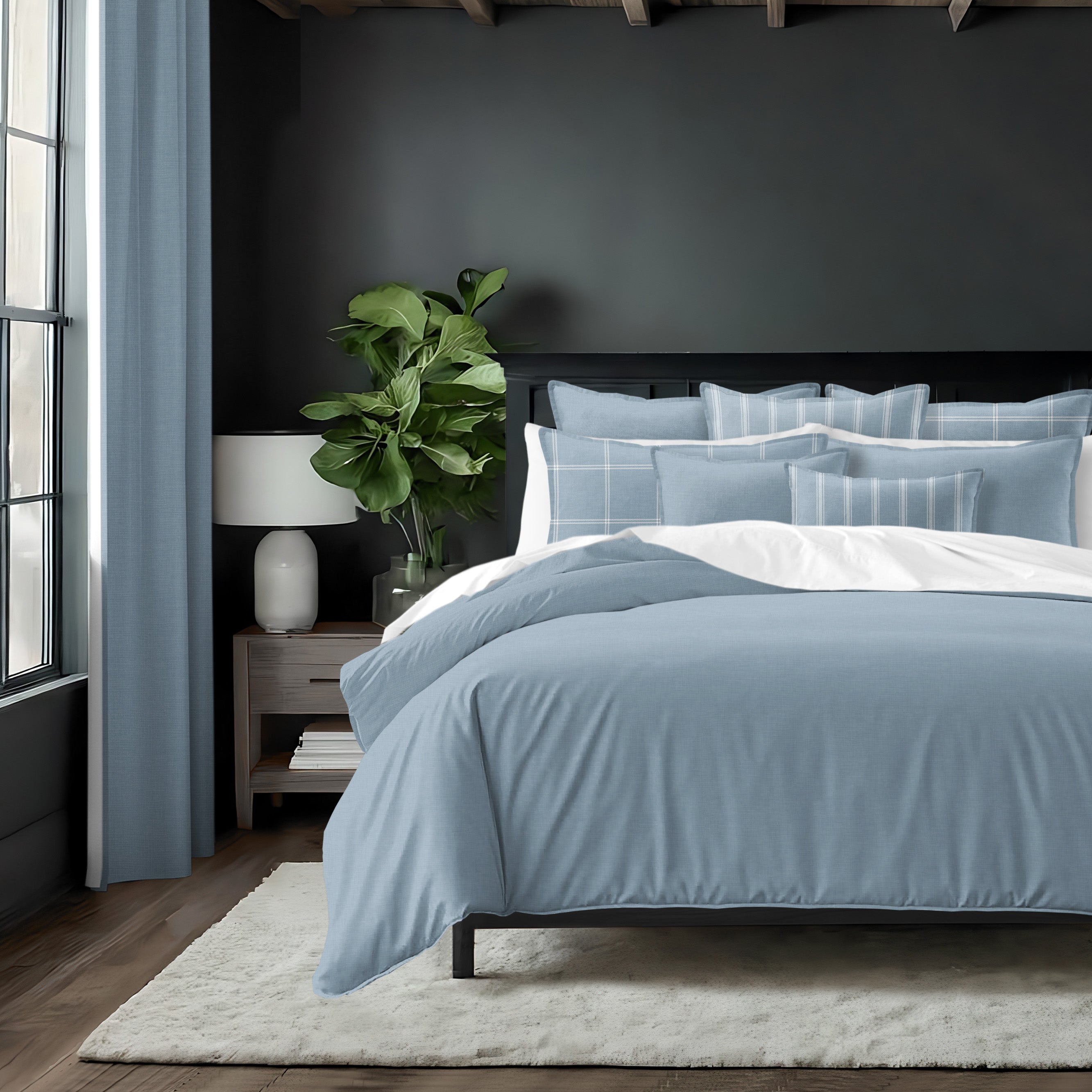 Shay Solid Cornflower Blue 8 Piece Comforter Set Comforter Sets By Colcha Linens