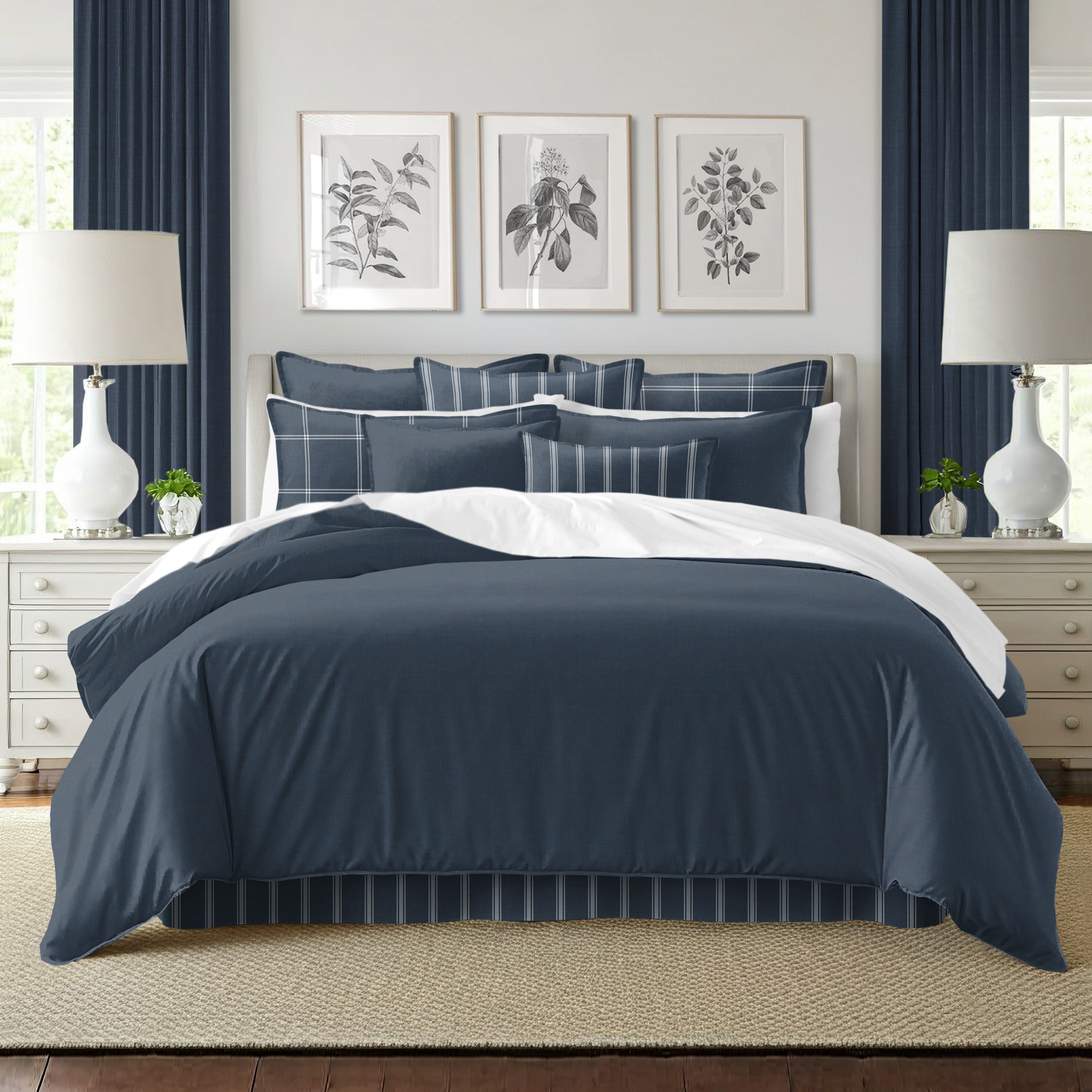Shay Solid Dark Denim 8 Piece Comforter Set Comforter Sets By Colcha Linens