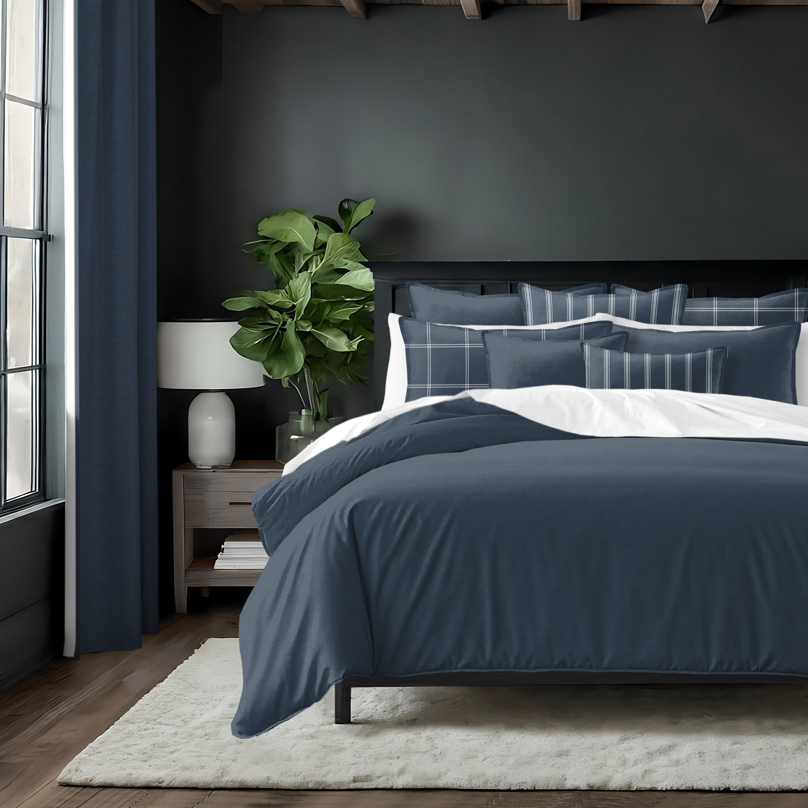 Shay Solid Dark Denim 8 Piece Duvet Cover Set Duvet Covers By Colcha Linens