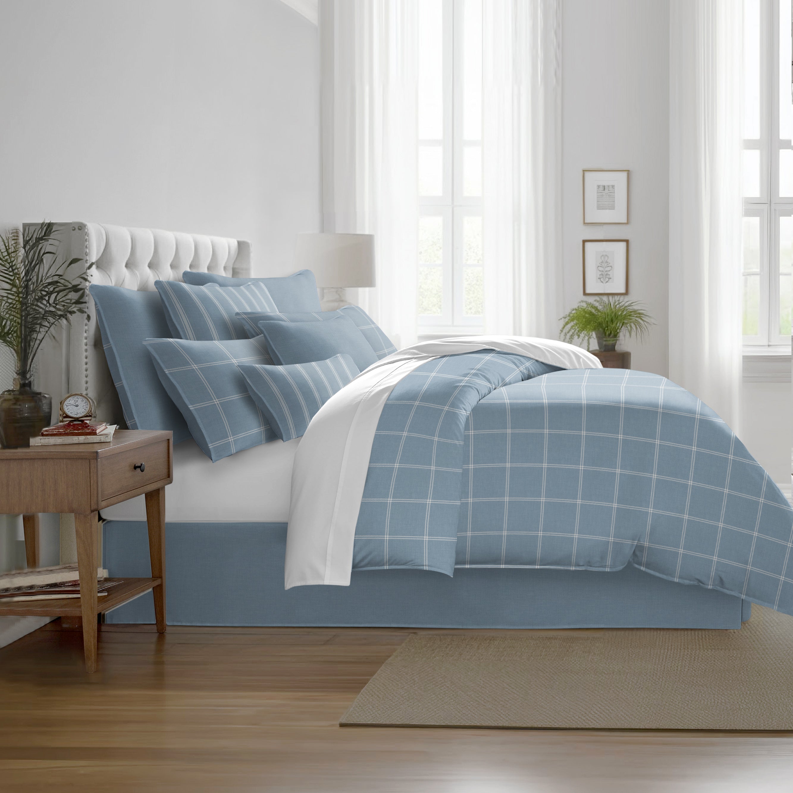 Shay Window Pane Cornflower Blue 8 Piece Comforter Set Comforter Sets By Colcha Linens