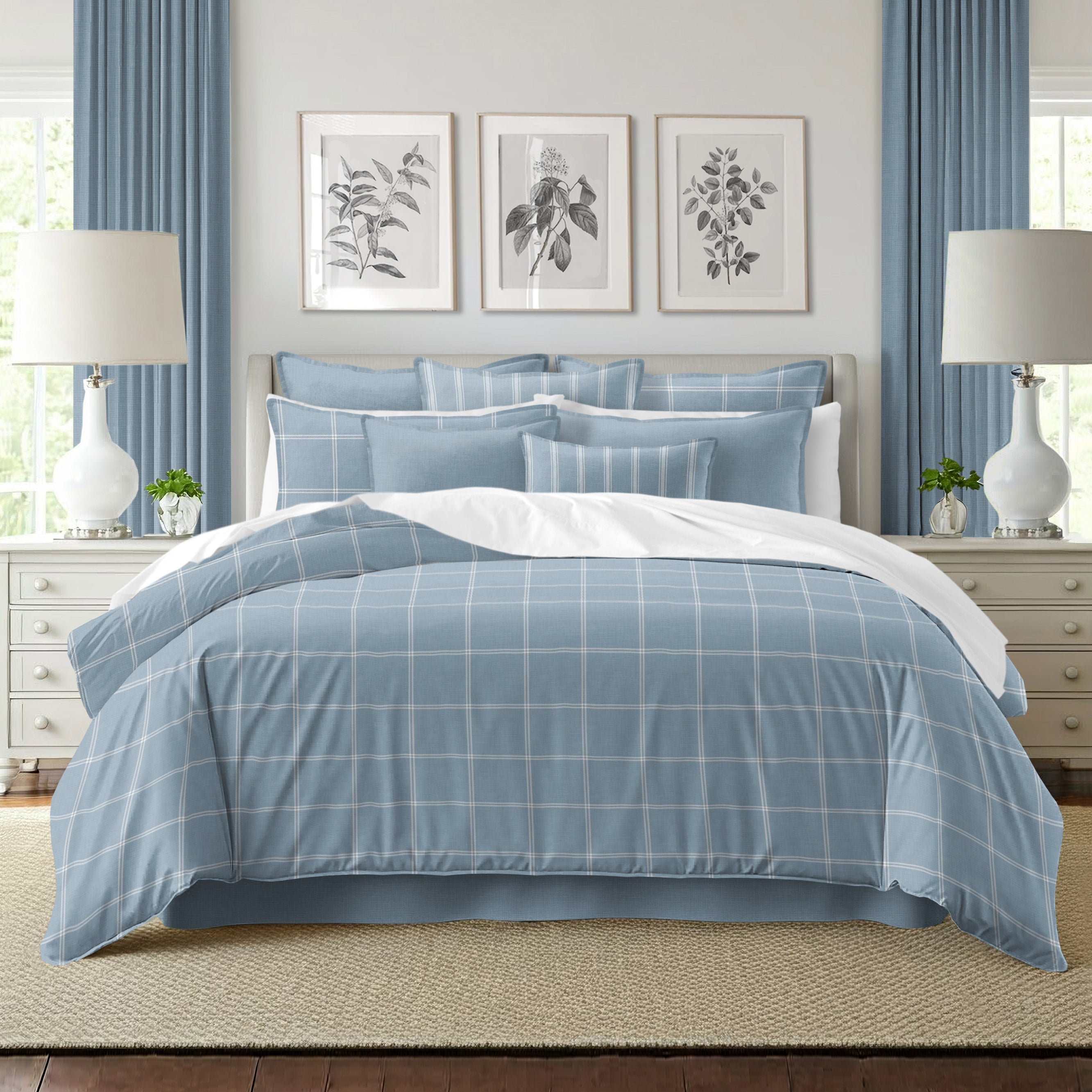 Shay Window Pane Cornflower Blue 8 Piece Duvet Cover Set Duvet Covers By Colcha Linens