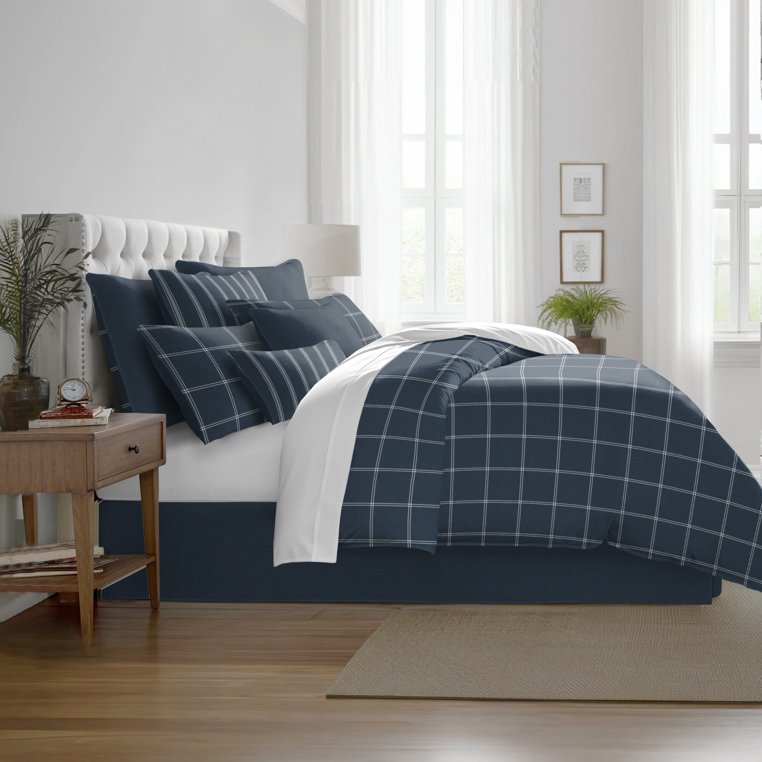 Shay Window Pane Dark Denim 8 Piece Comforter Set Comforter Sets By Colcha Linens