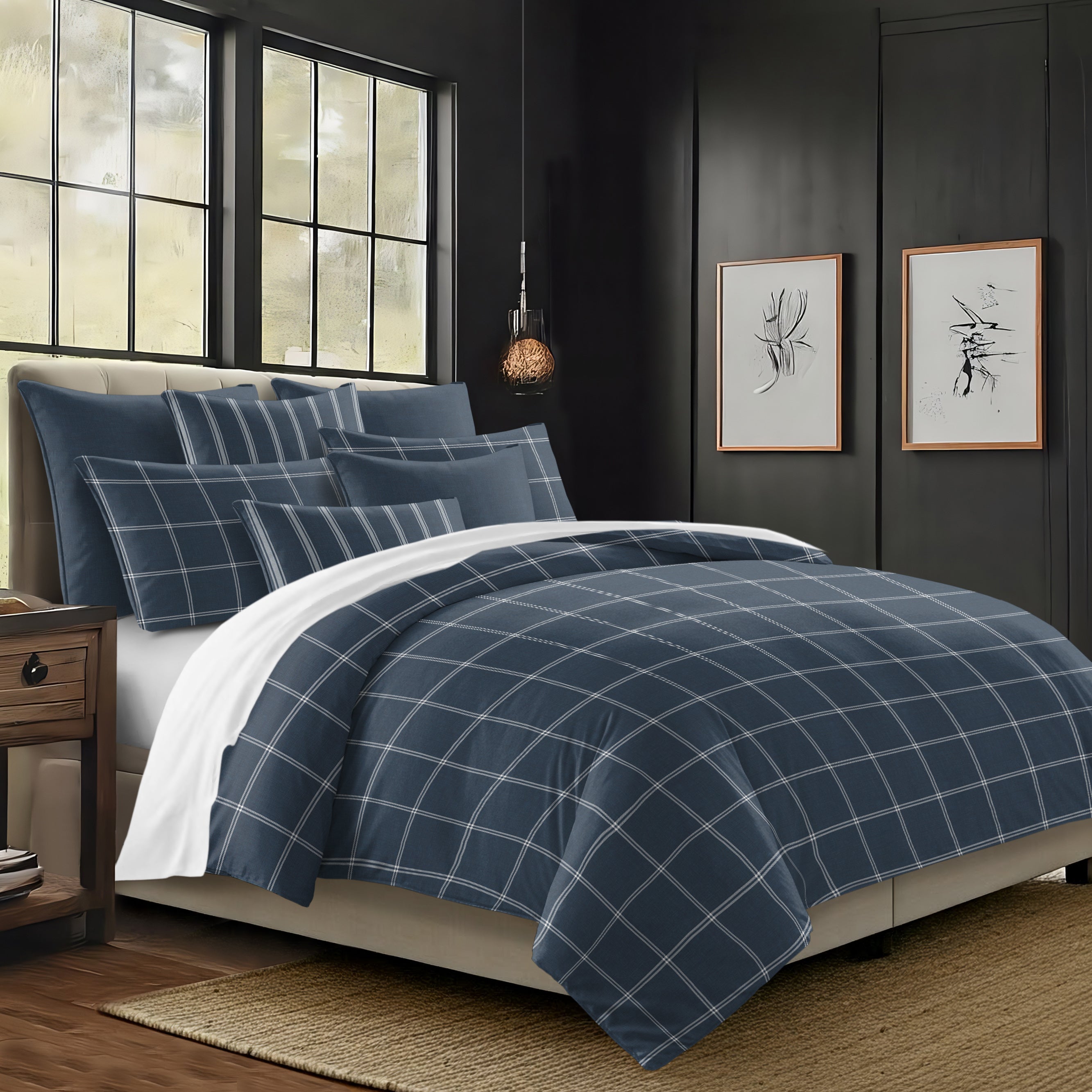 Shay Window Pane Dark Denim 8 Piece Coverlet Set Coverlet By Colcha Linens
