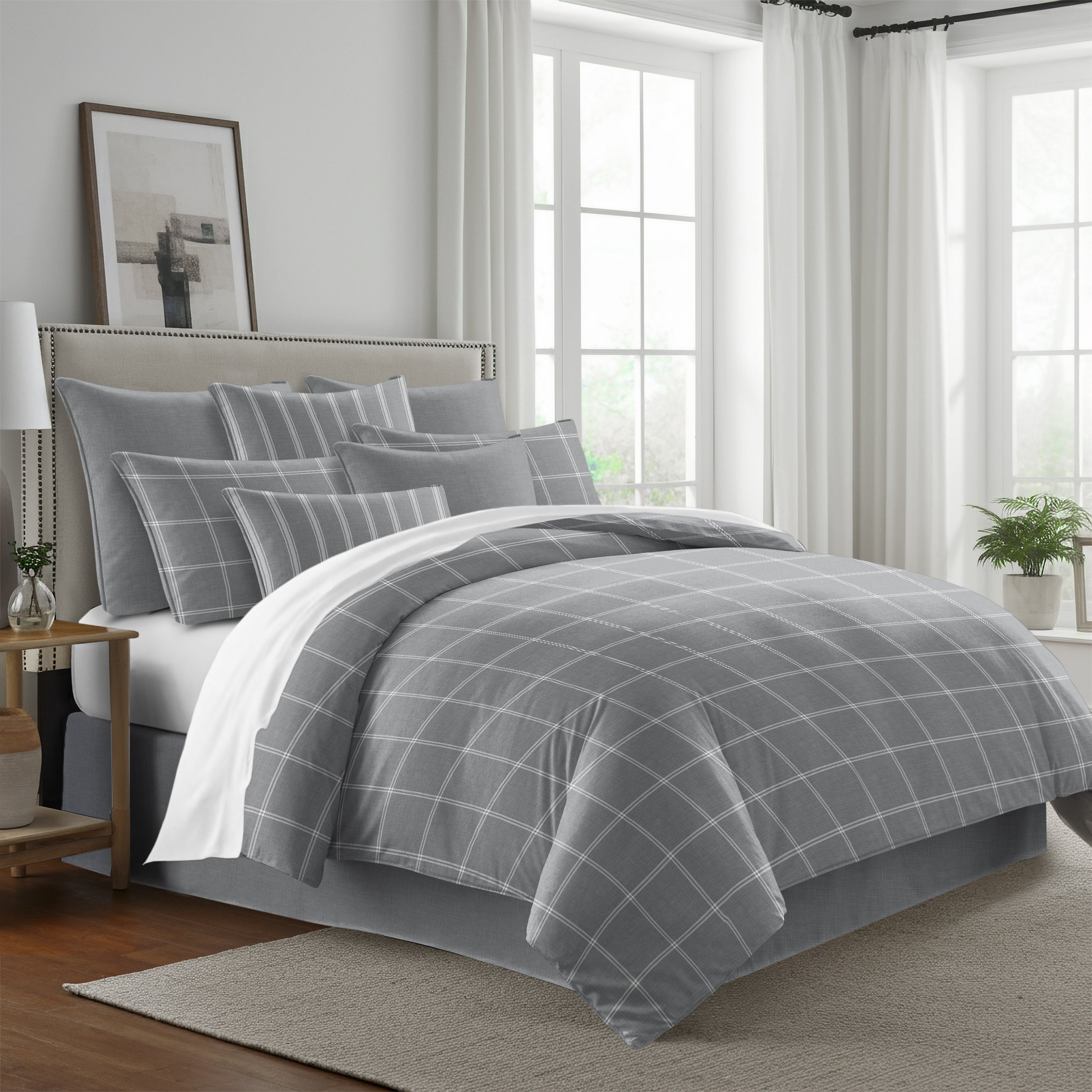 Shay Window Pane Gray 8 Piece Comforter Set Comforter Sets By Colcha Linens