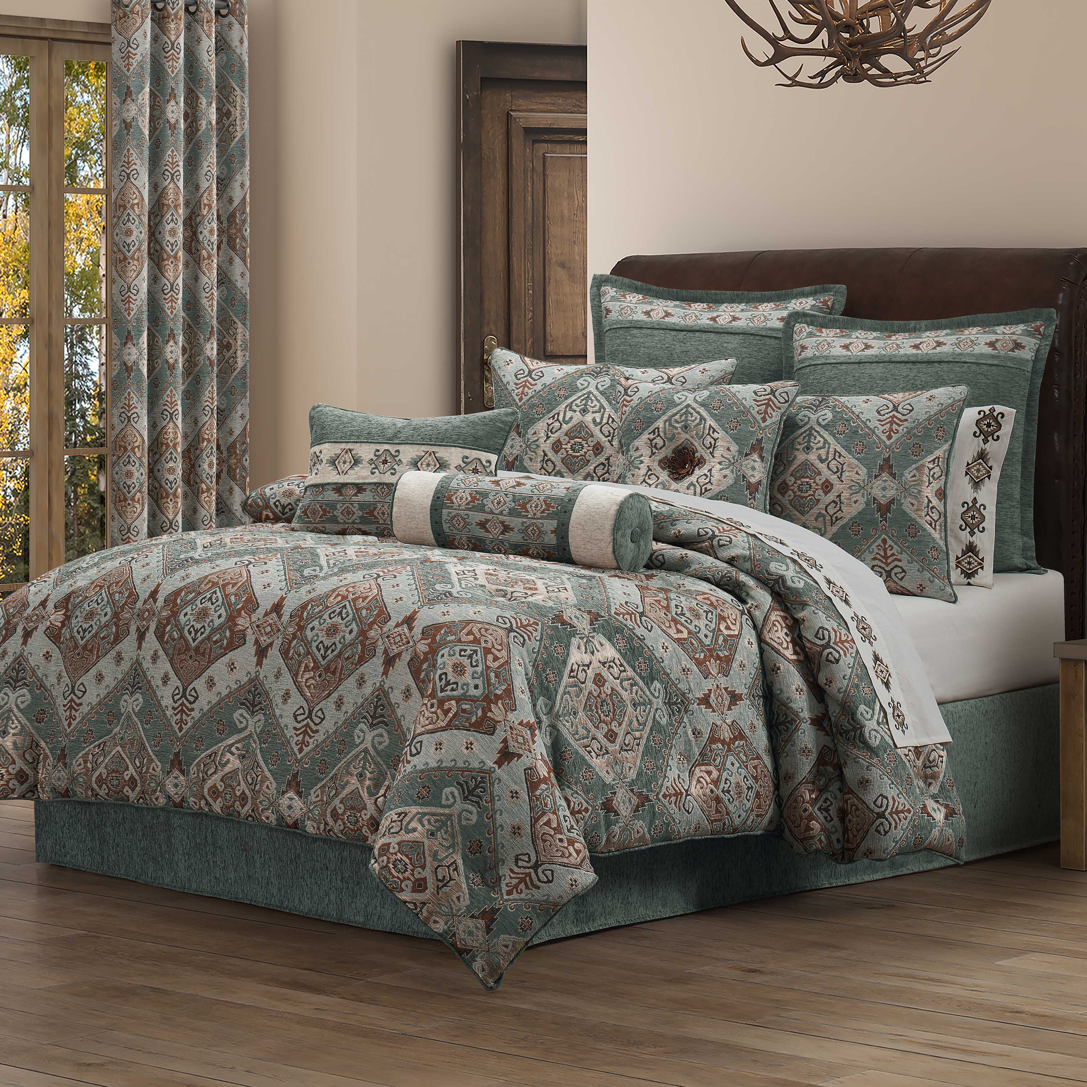J Queen Telluride Turquoise 4 Piece Comforter Set in Queen- Final Sale Comforter Sets By US Office - Latest-bedding