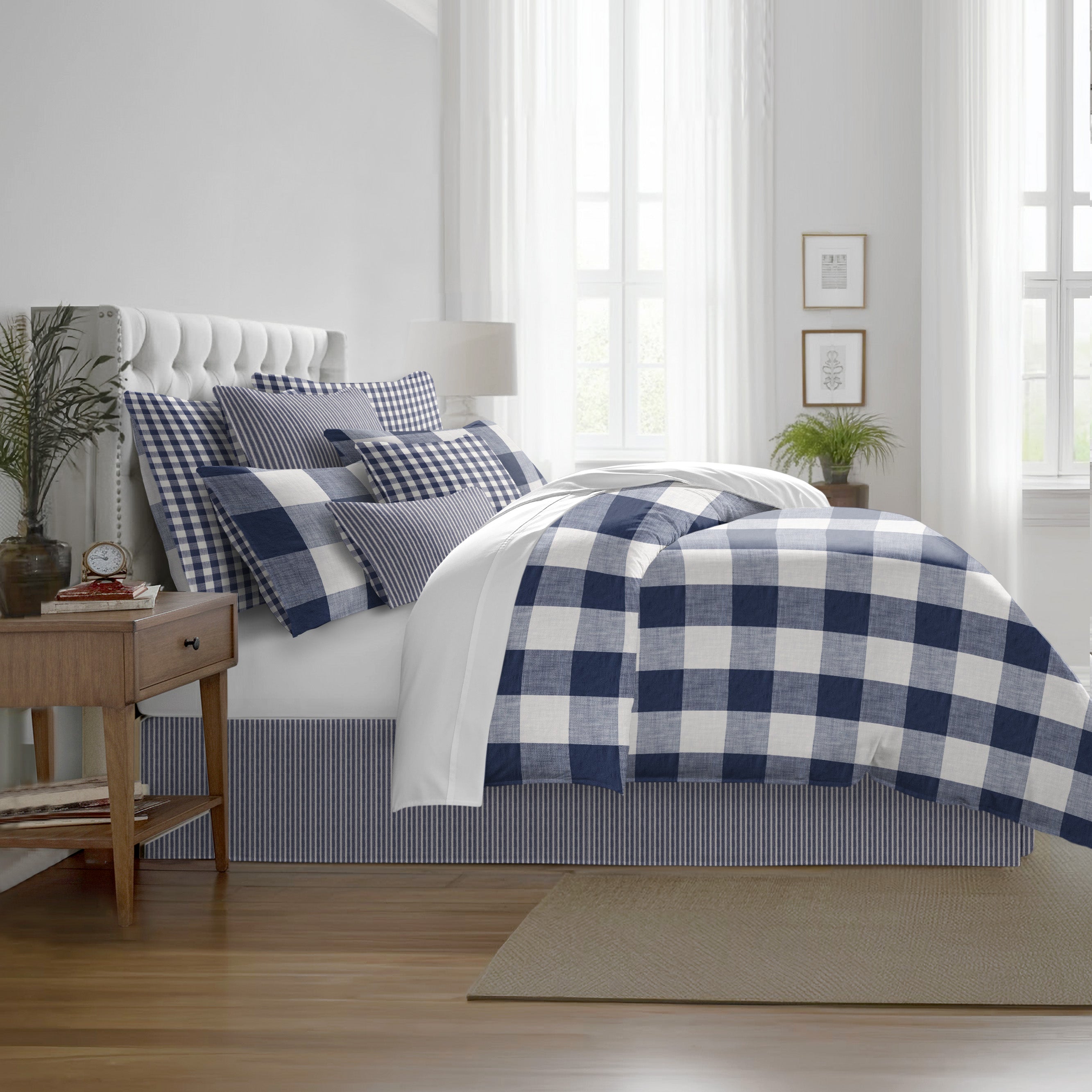 Walker Buffalo Reverse to Check Indigo/Ivory 8 Piece Coverlet Set Coverlet By Colcha Linens