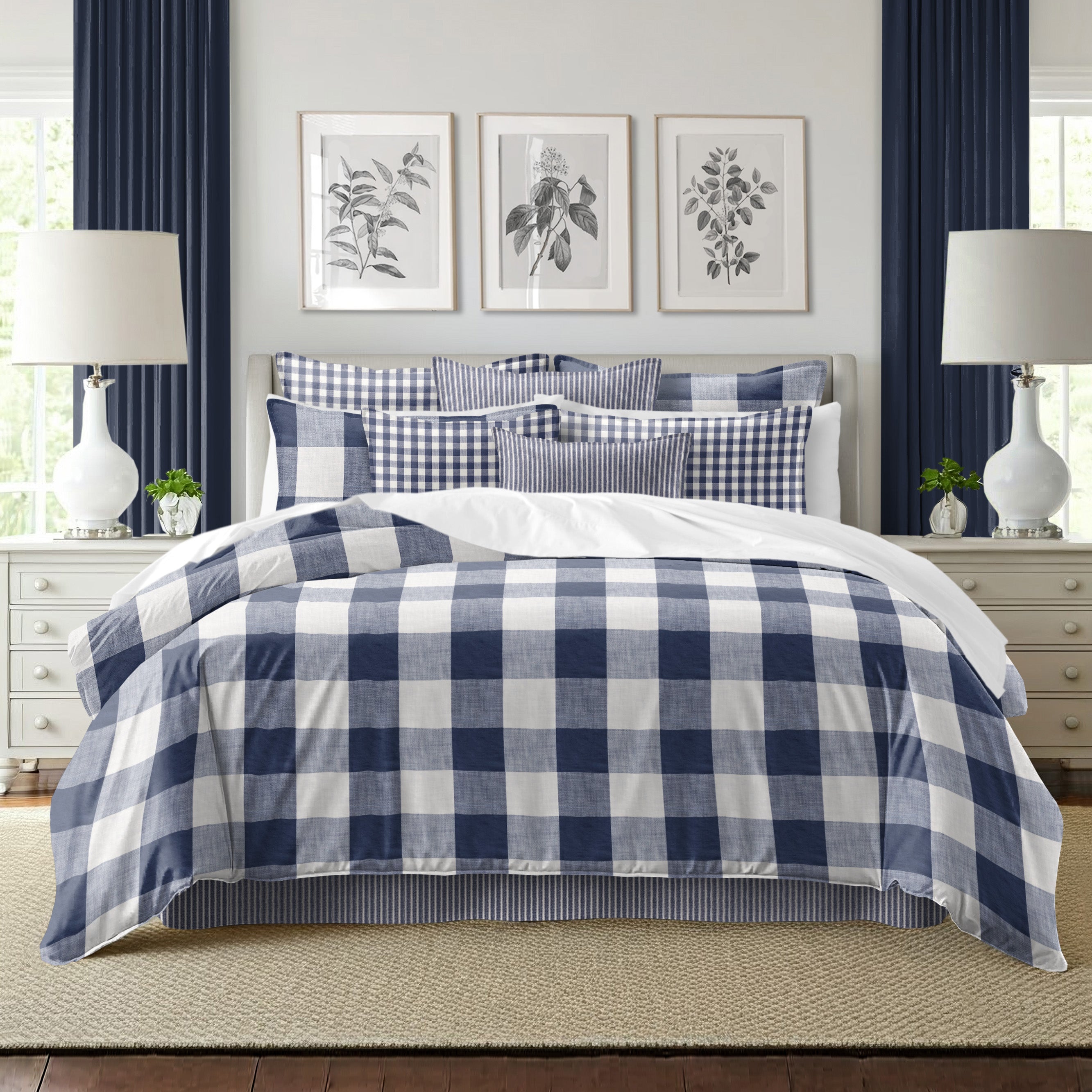 Walker Buffalo Reverse to Check Indigo/Ivory 8 Piece Comforter Set Comforter Sets By Colcha Linens