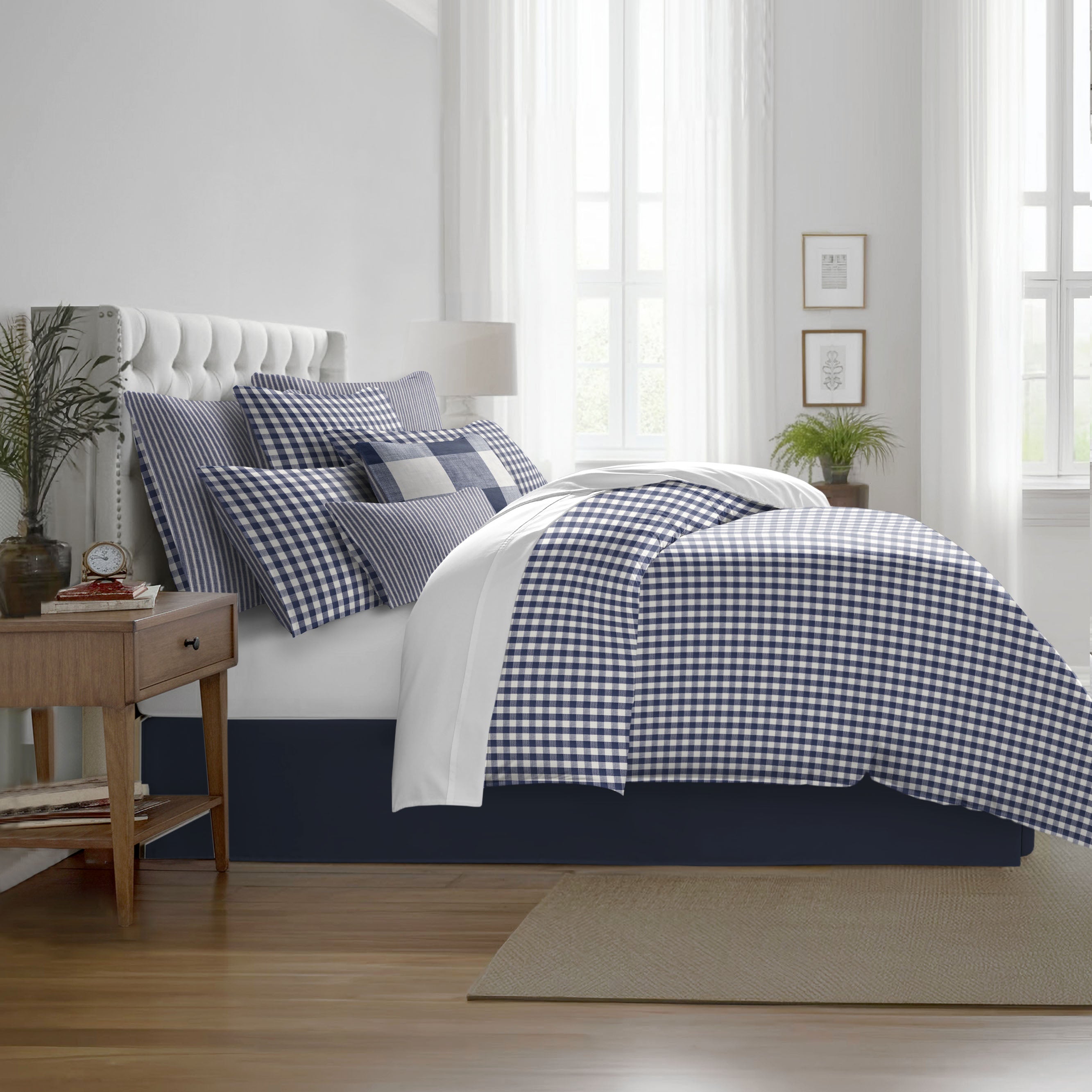 Walker Check Reverse to Stripe Indigo/Ivory 8 Piece Duvet Cover Set Duvet Covers By Colcha Linens