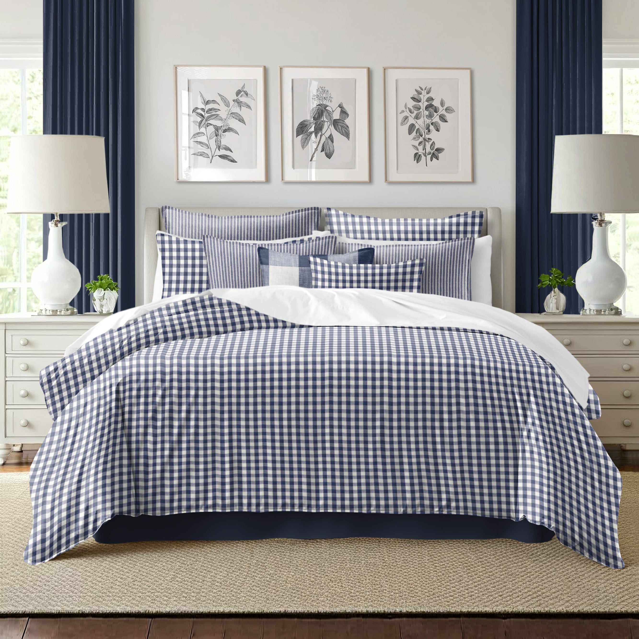 Walker Check Reverse to Stripe Indigo/Ivory 8 Piece Coverlet Set Coverlet By Colcha Linens