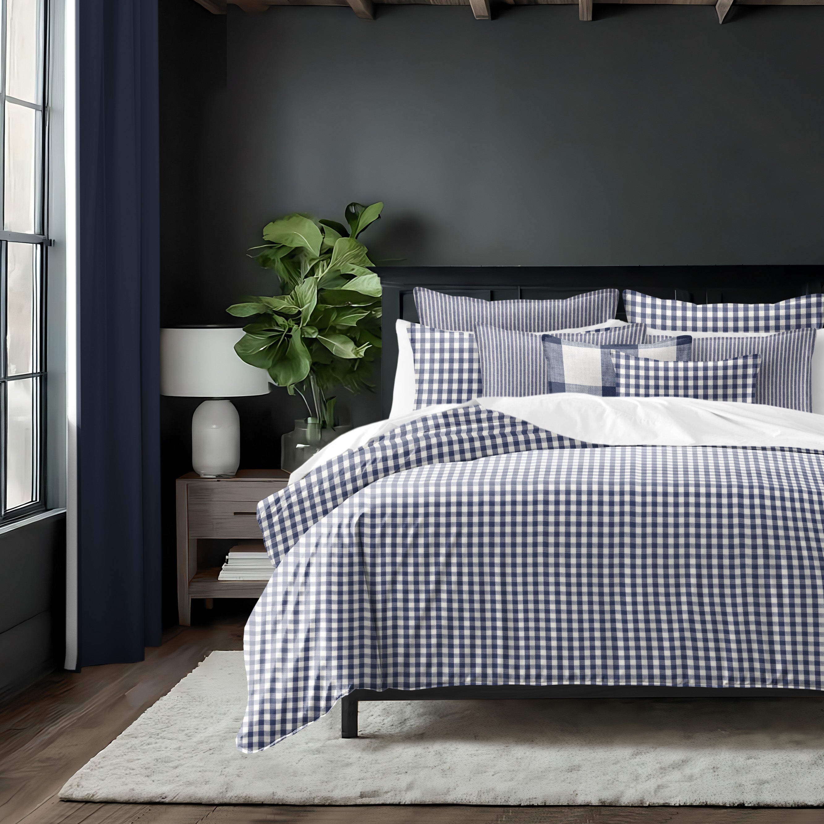 Walker Check Reverse to Stripe Indigo/Ivory 8 Piece Coverlet Set Coverlet By Colcha Linens