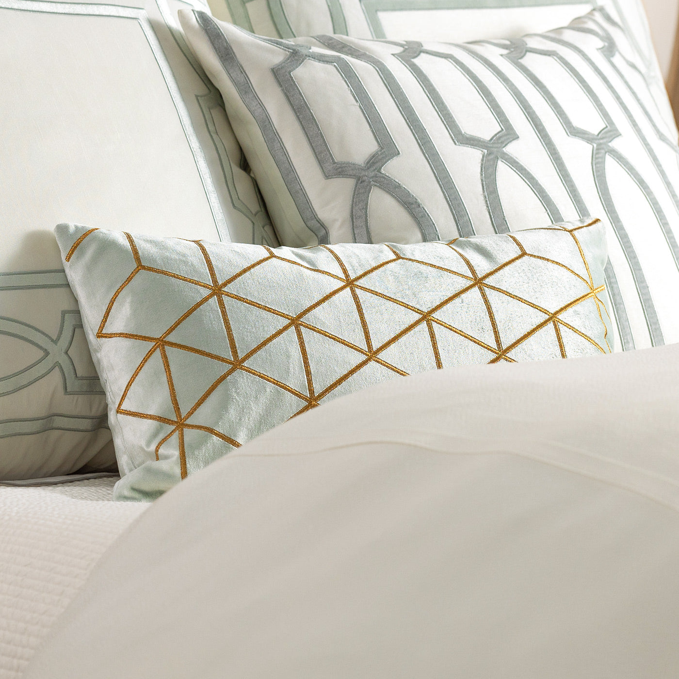 Cube Aquamarine/Gold Sm Rectangle Decorative Throw Pillow 22" x 14" Throw Pillows By Lili Alessandra