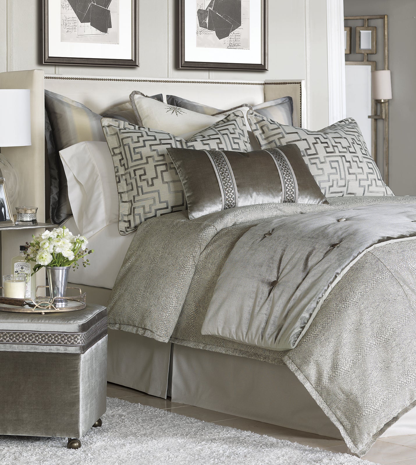 Eastern Accents Ezra Smoke Hand Tacked Comforter in King - Final Sale Comforter Sets By Eastern Accents