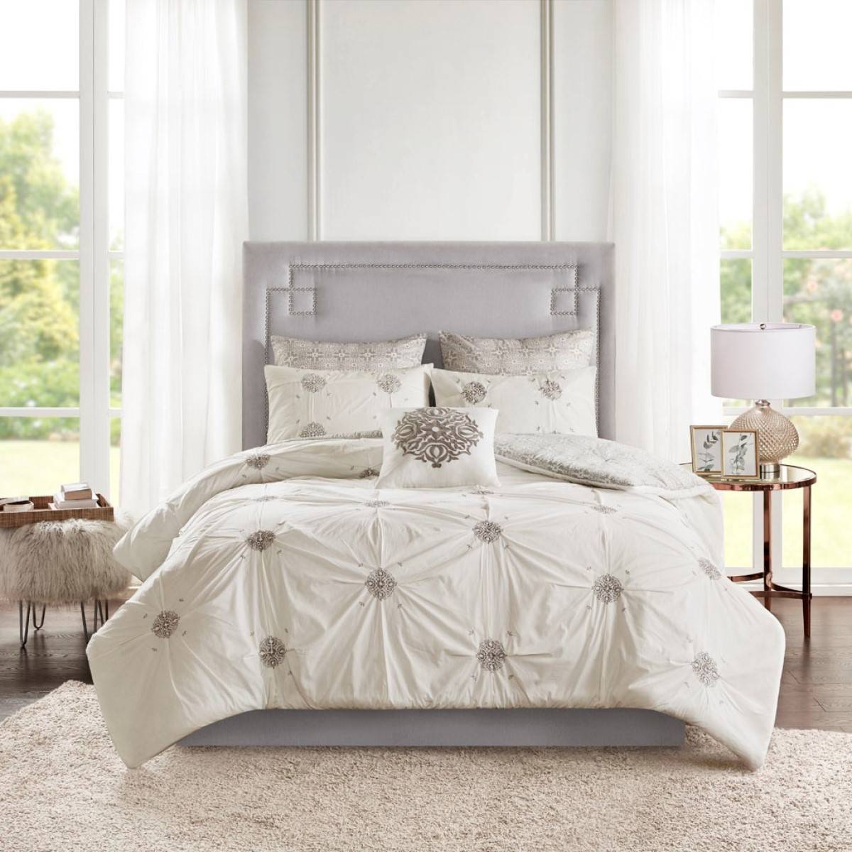 Malia 6 Piece Embroidered Cotton Reversible Comforter Set Comforter Sets By JLA HOME/Olliix (E & E Co., Ltd)