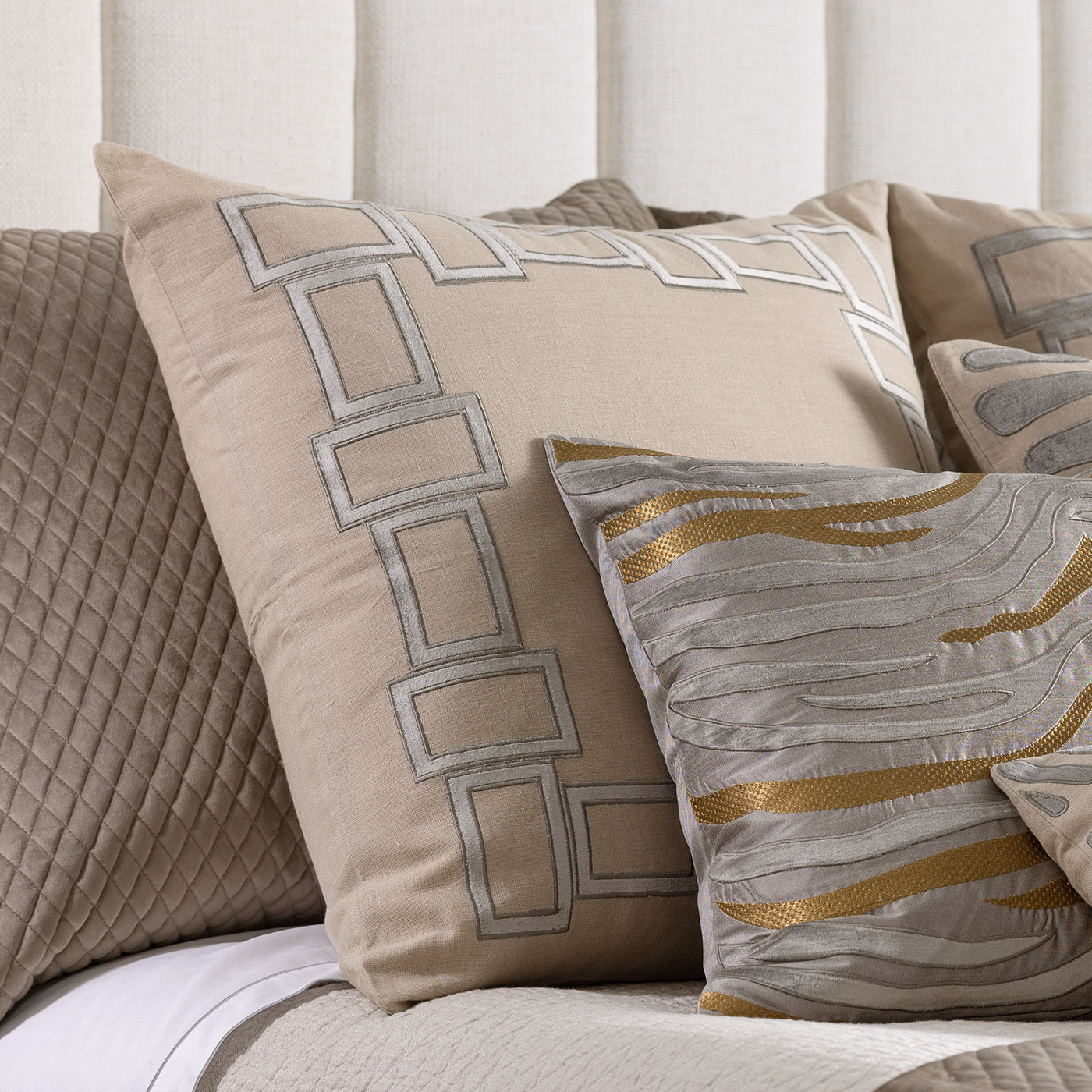 Peru Dark Sand/Platinum Euro Border Decorative Throw Pillow 28" x 28" Throw Pillows By Lili Alessandra
