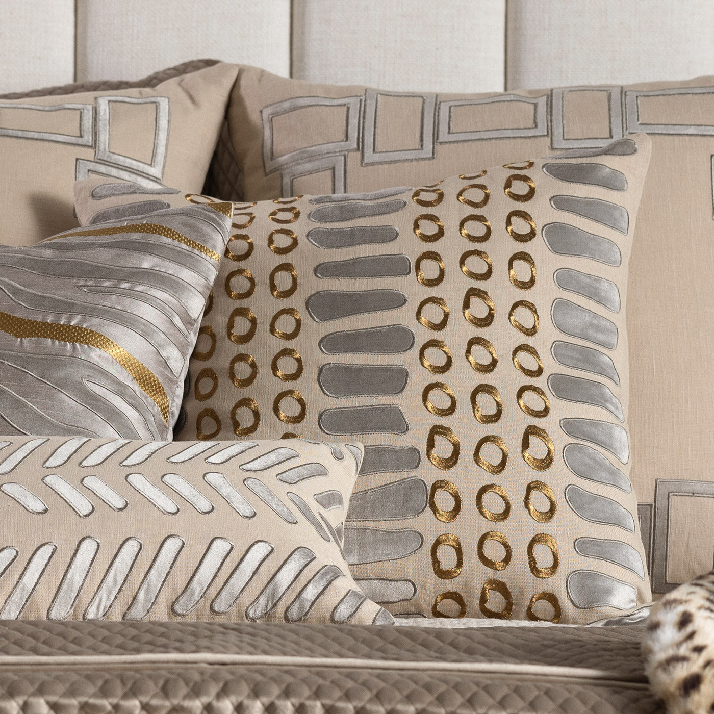 Peru Dark Sand/Platinum/Gold Square Decorative Throw Pillow 24" x 24" Throw Pillows By Lili Alessandra