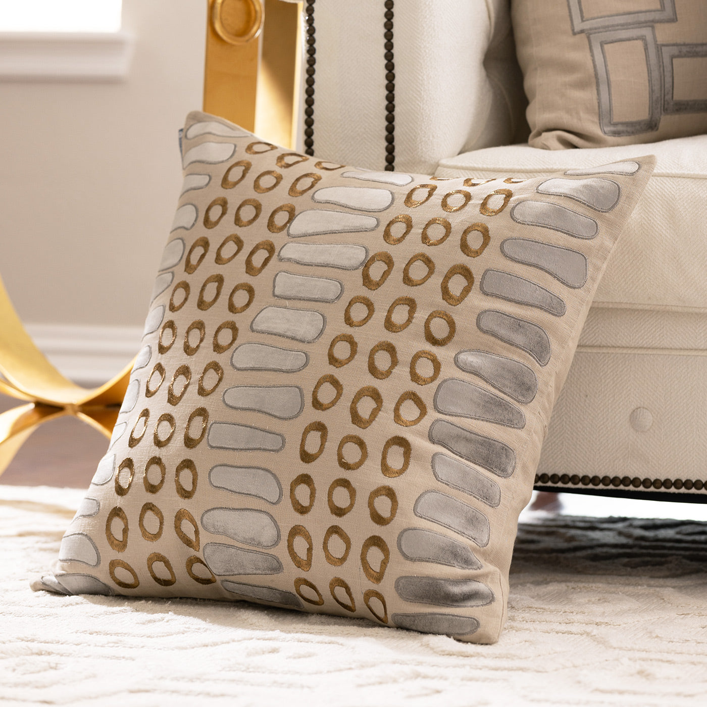 Peru Dark Sand/Platinum/Gold Square Decorative Throw Pillow 24" x 24" Throw Pillows By Lili Alessandra