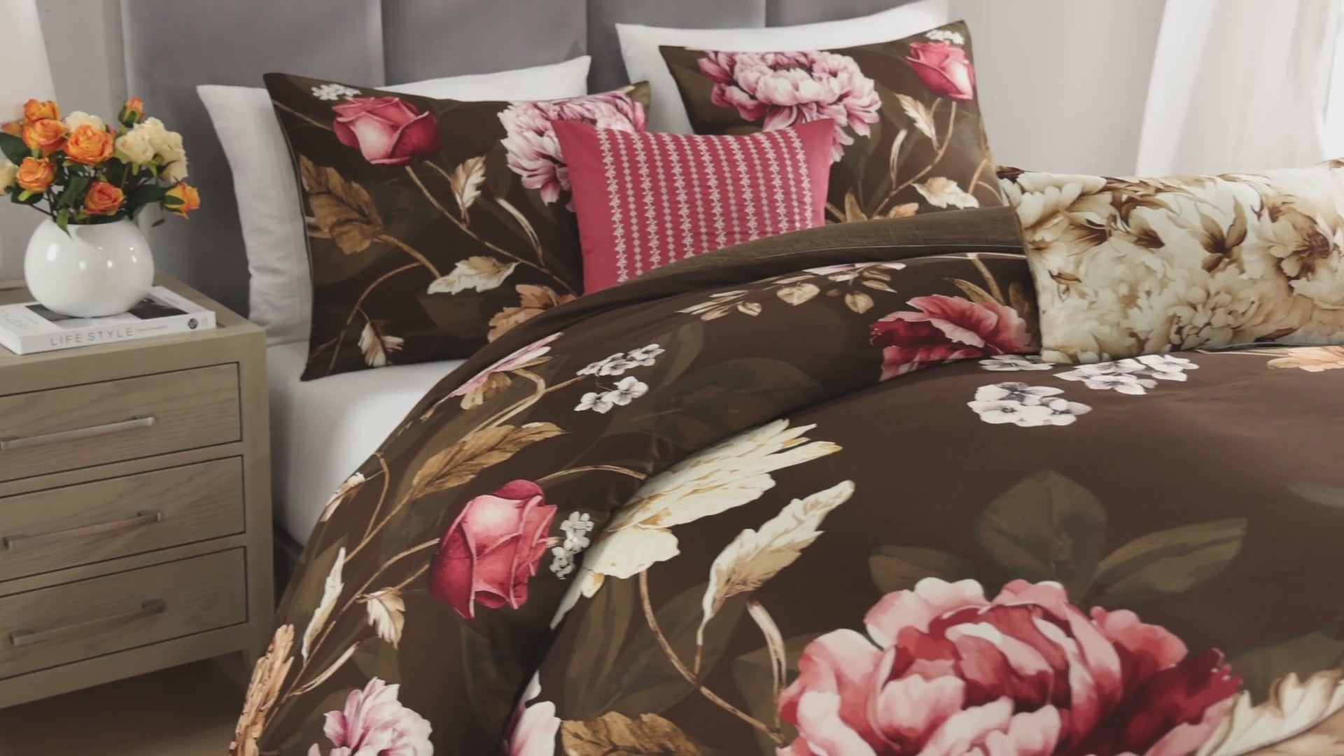 Bebejan Floral Garden on Mocha 5 Piece Reversible Comforter Set Comforter Sets By Bebejan®