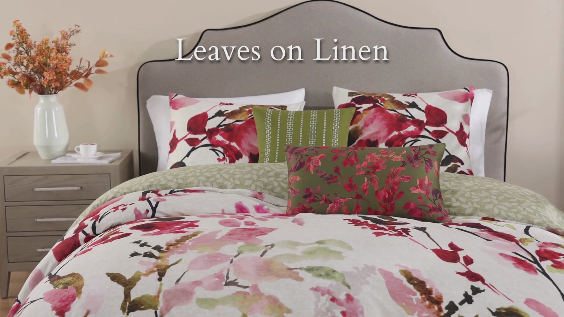 Bebejan Leaves on Linen 3 Piece Reversible Comforter Set in King-Final Sale Comforter Sets By US Office - Latest-bedding