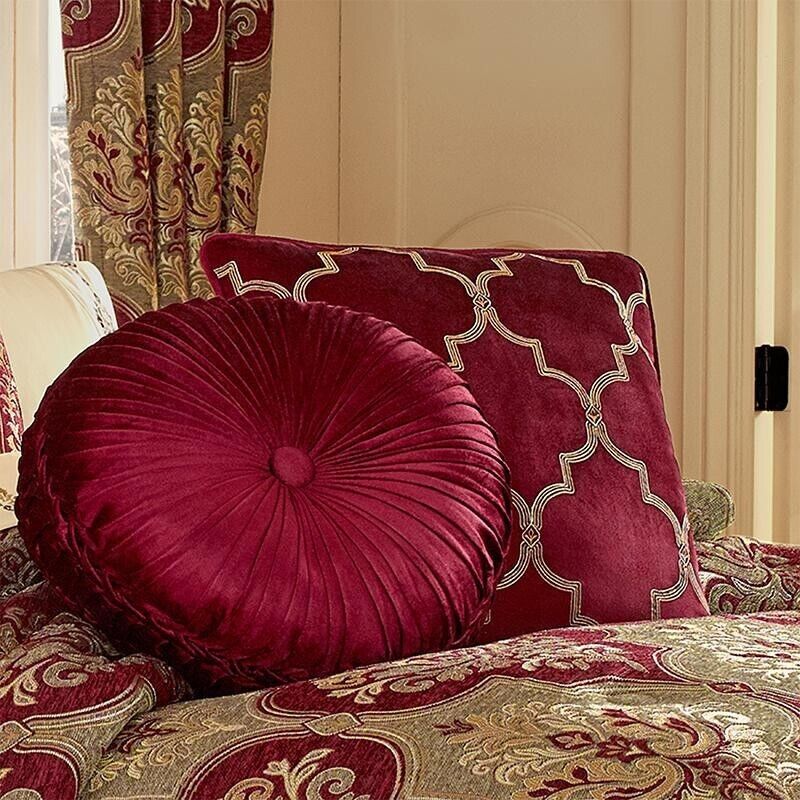 Maribella Crimson Square Embellished Decorative Throw Pillow By J Queen Throw Pillows By J. Queen New York