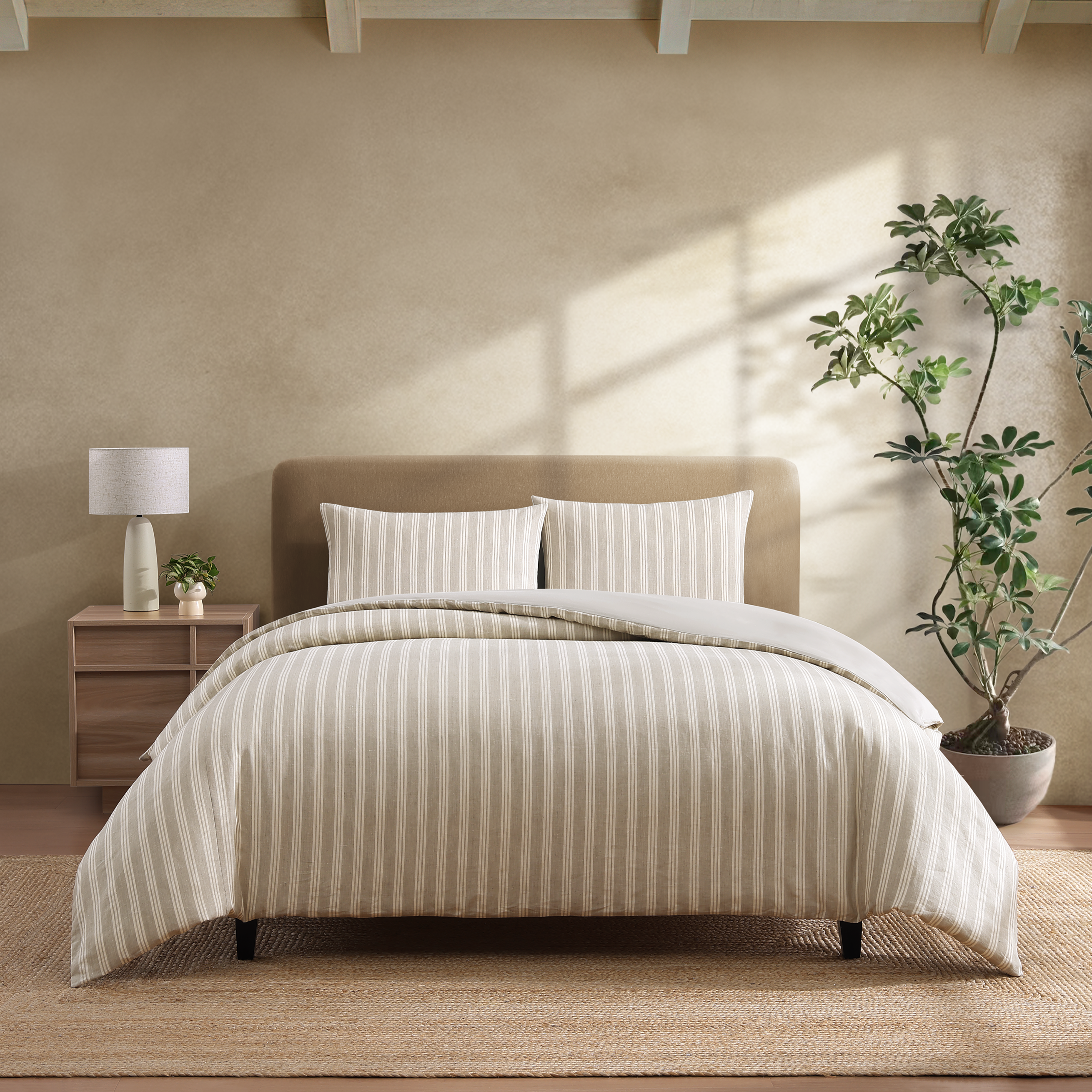Tea Stripe Linen 3 Piece Duvet Cover Set Duvet Covers By Pure Parima