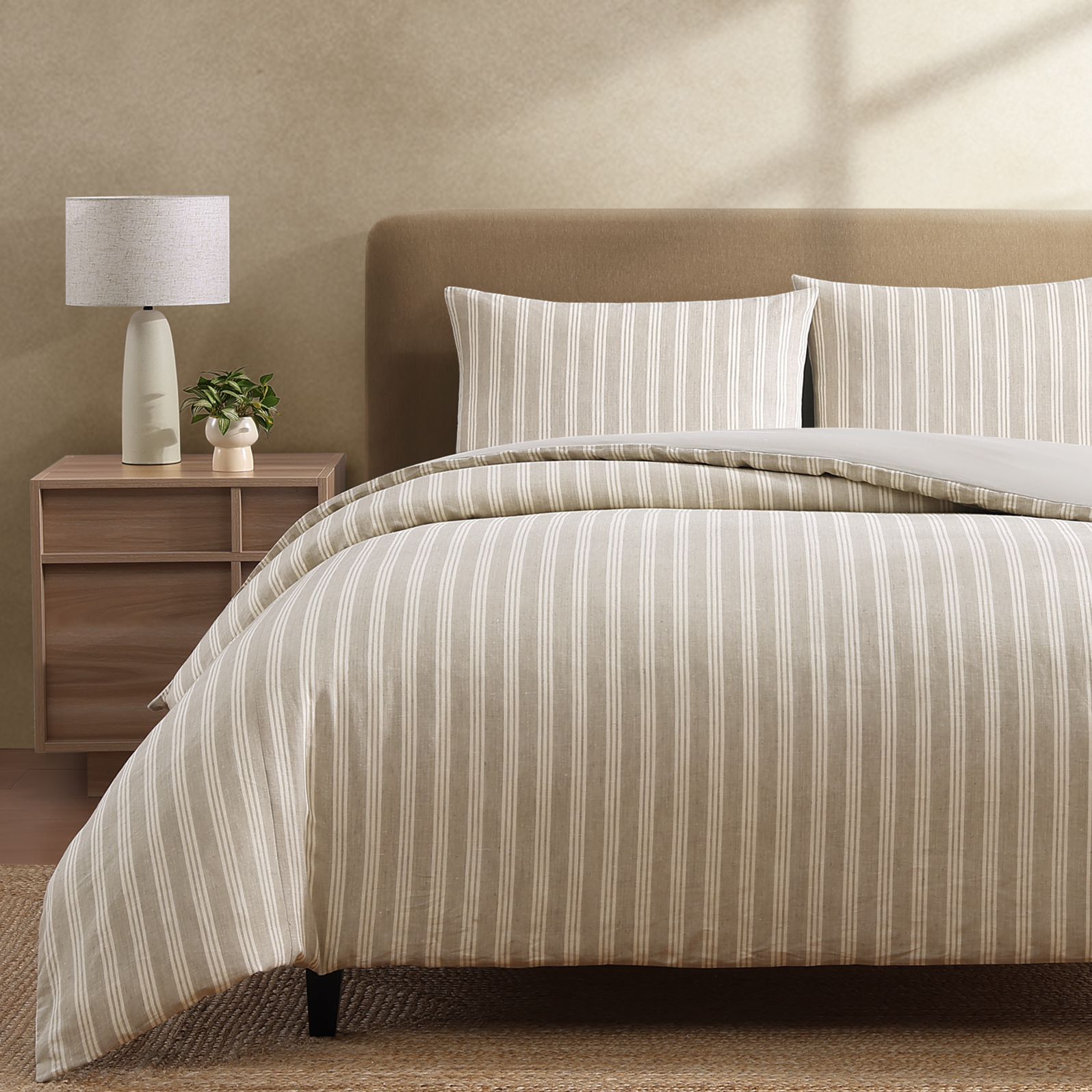 Tea Stripe Linen 3 Piece Duvet Cover Set Duvet Covers By Pure Parima