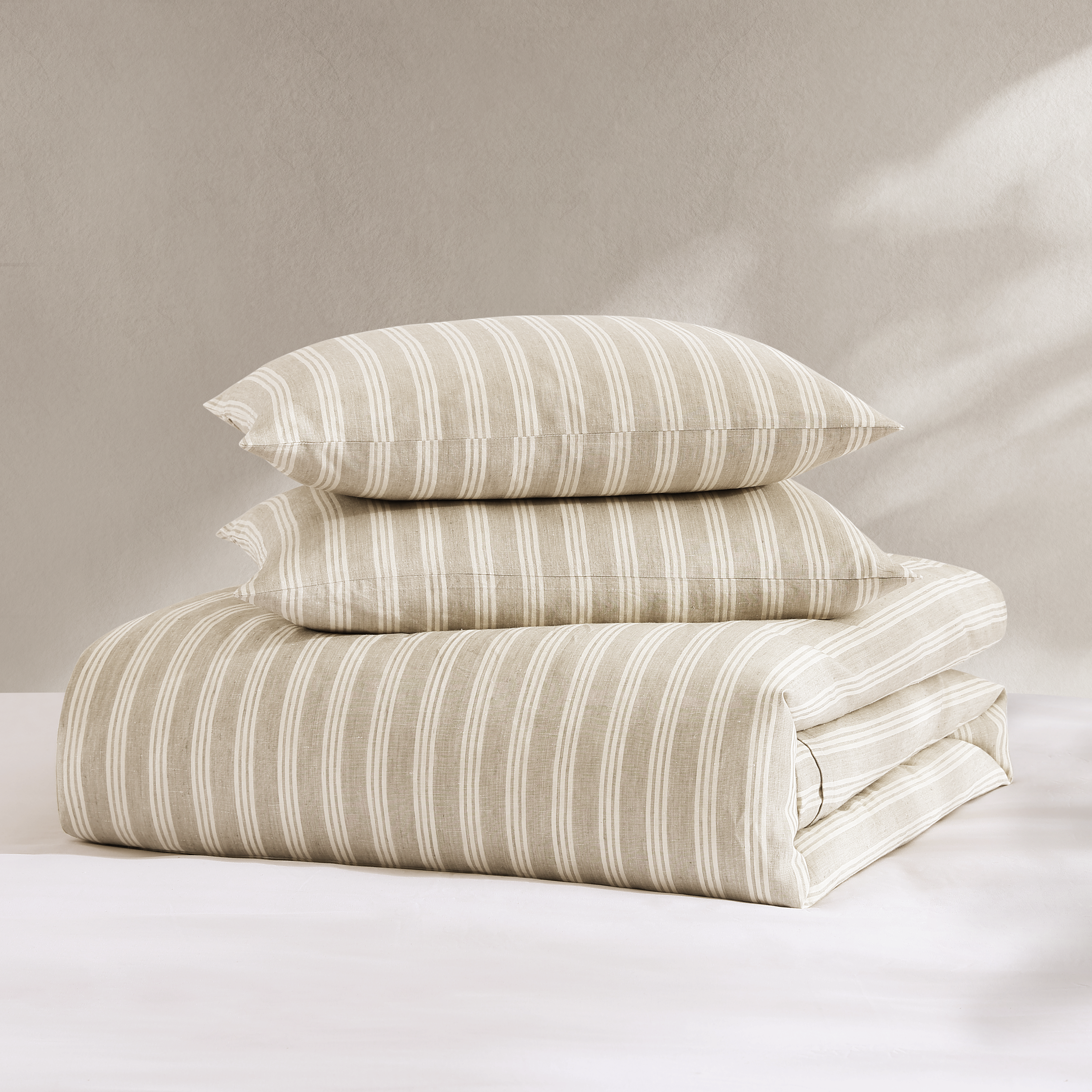 Tea Stripe Linen 3 Piece Duvet Cover Set Duvet Covers By Pure Parima