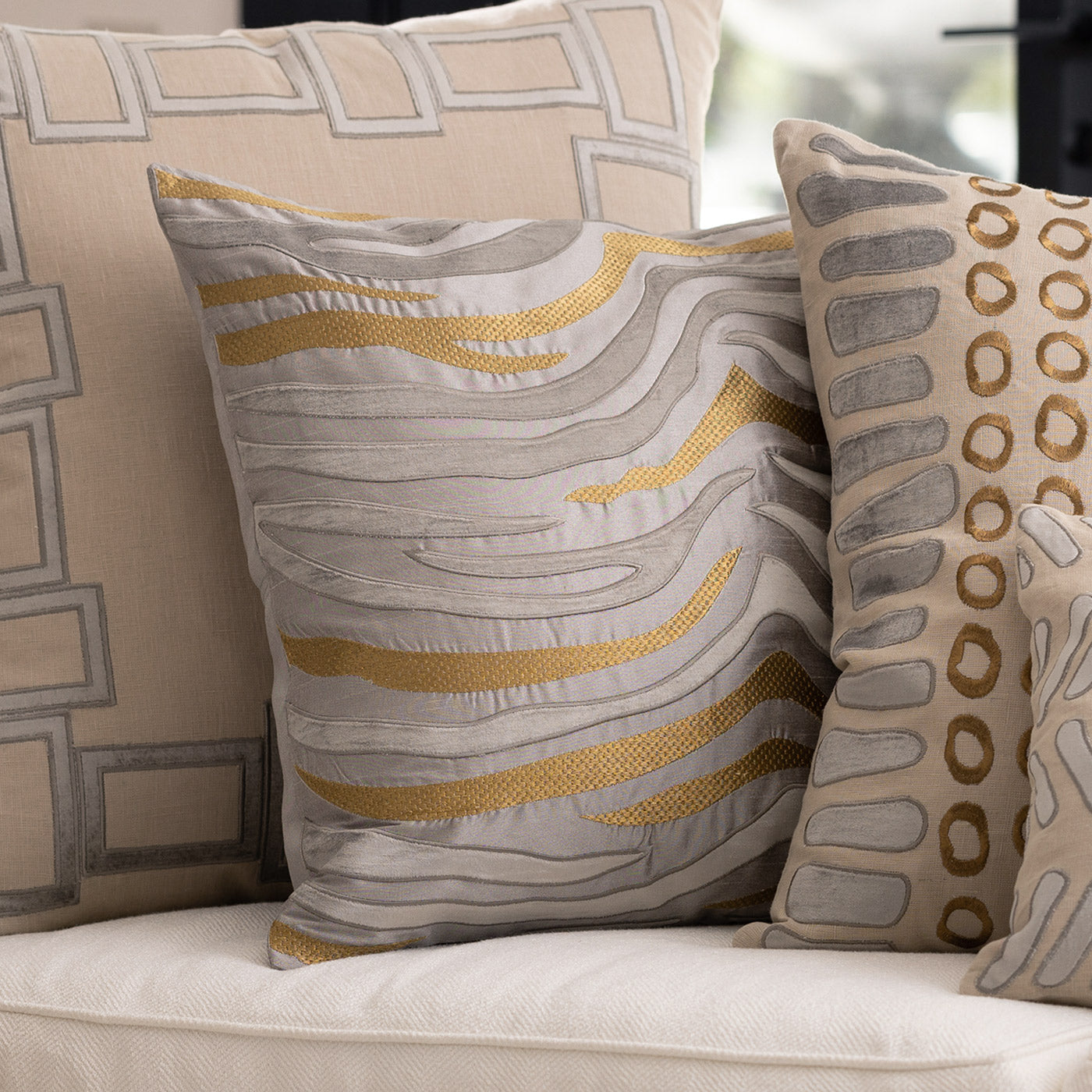 Tiger Pewter/Platinum/Gold Square Decorative Throw Pillow 22" x 22" Throw Pillows By Lili Alessandra
