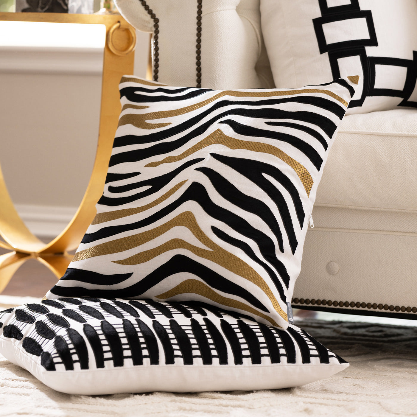 Tiger White/Black Square Decorative Throw Pillow White/Black/Gold 22x22 Throw Pillows By Lili Alessandra