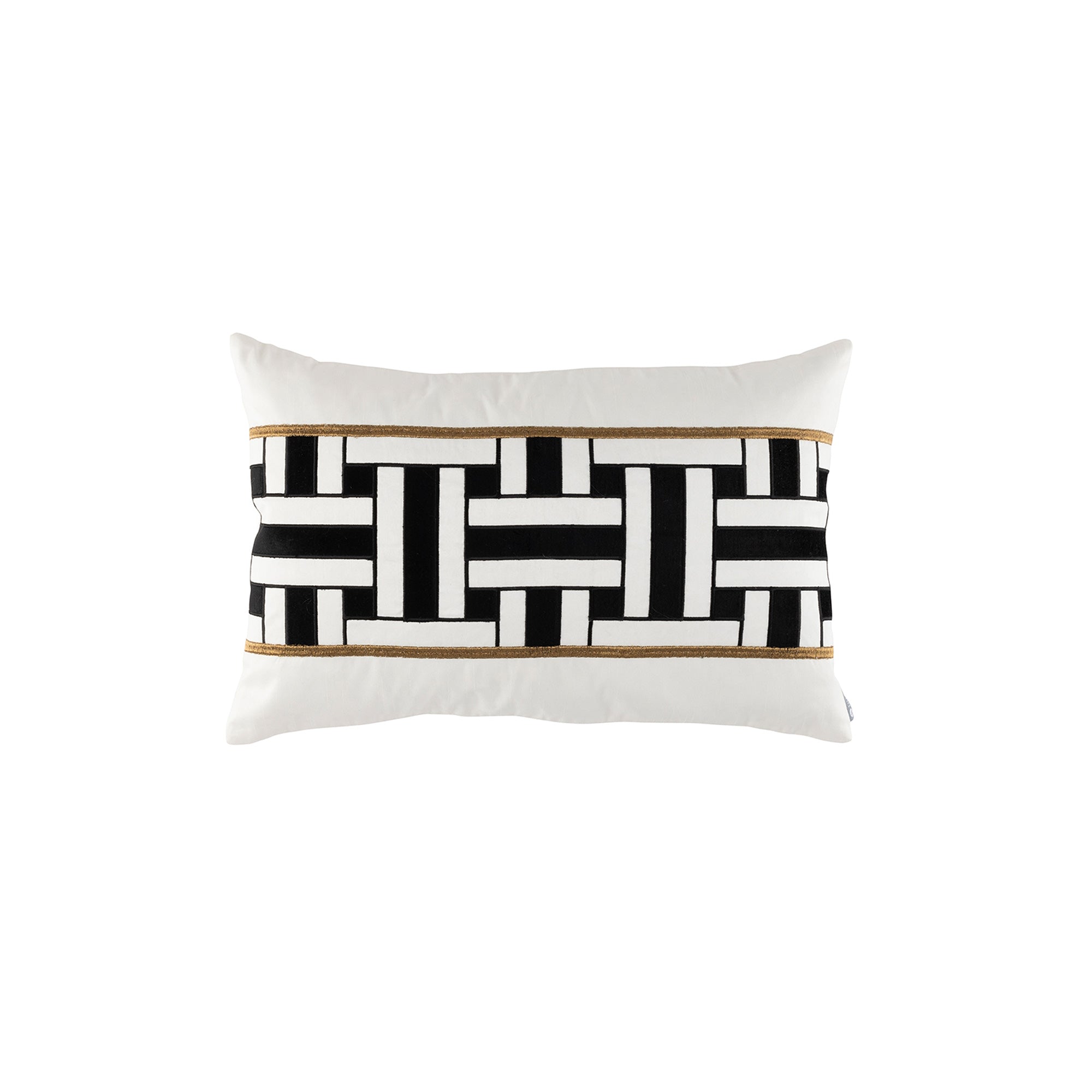 Tommy Ivory/Black/Gold Euro Border Decorative Throw Pillow 24" x 14" Throw Pillows By Lili Alessandra