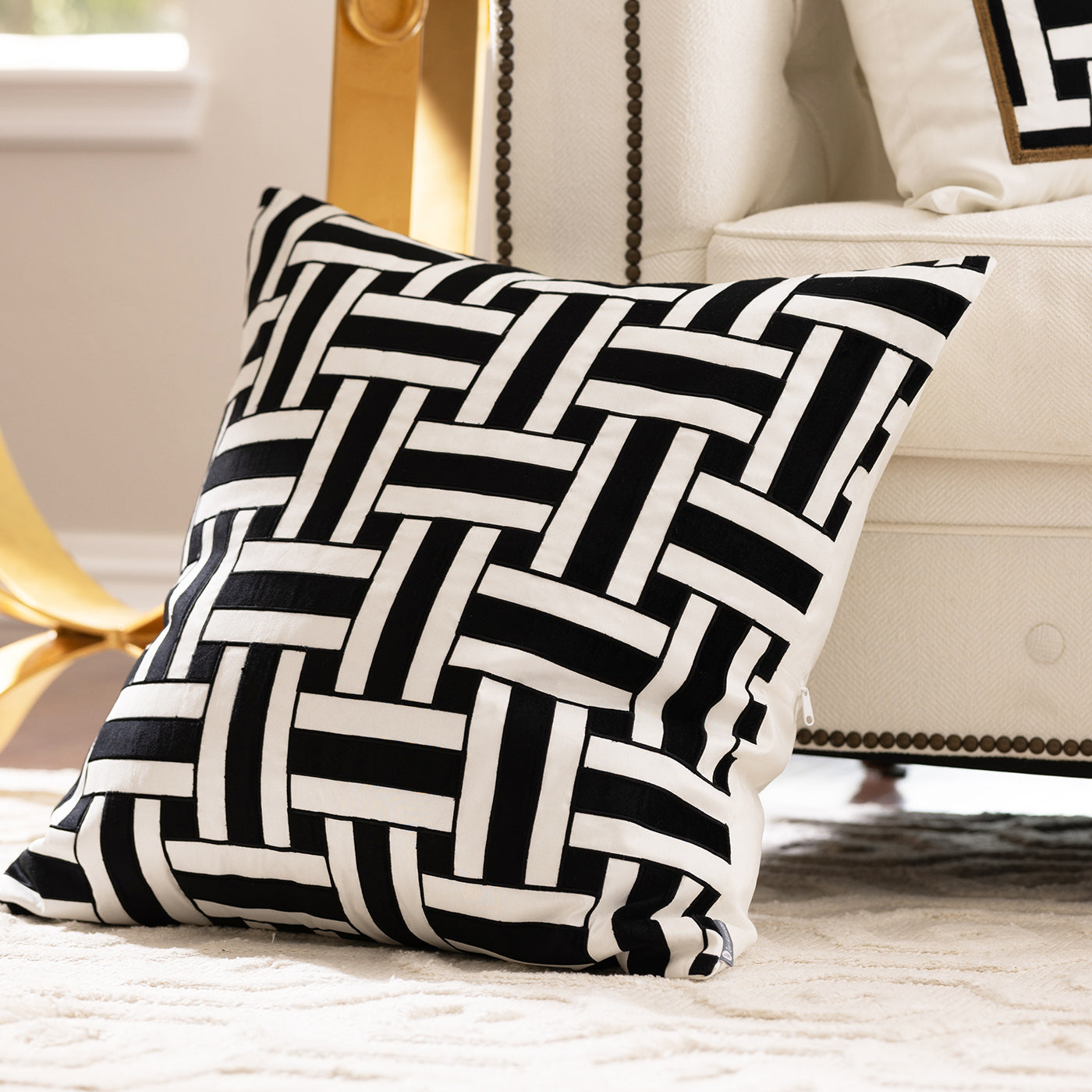 Tommy Ivory/Black Square Decorative Throw Pillow 24" x 24" Throw Pillows By Lili Alessandra
