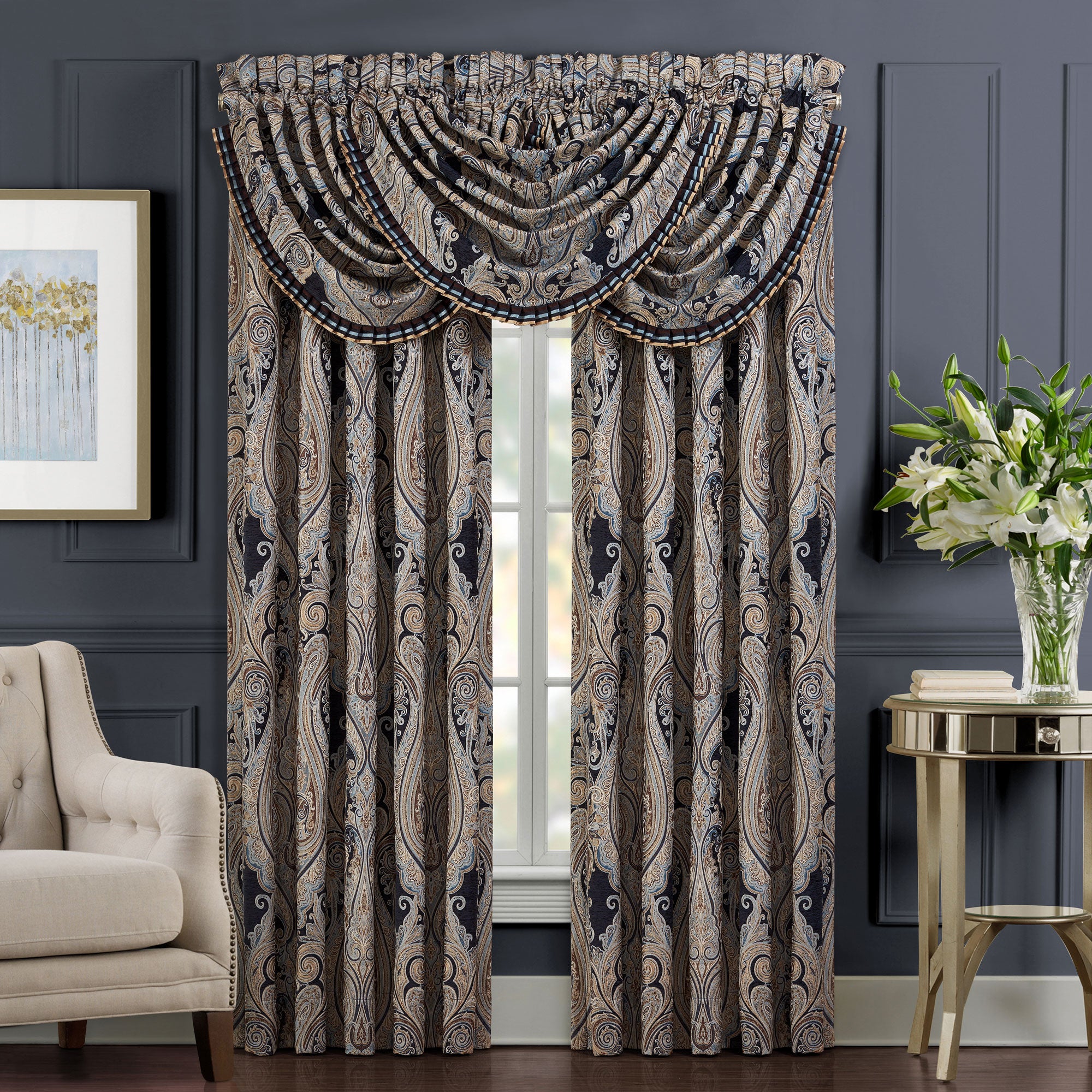 Luciana Indigo Window Panel Pair (Set of 2) Window Panels By J. Queen New York