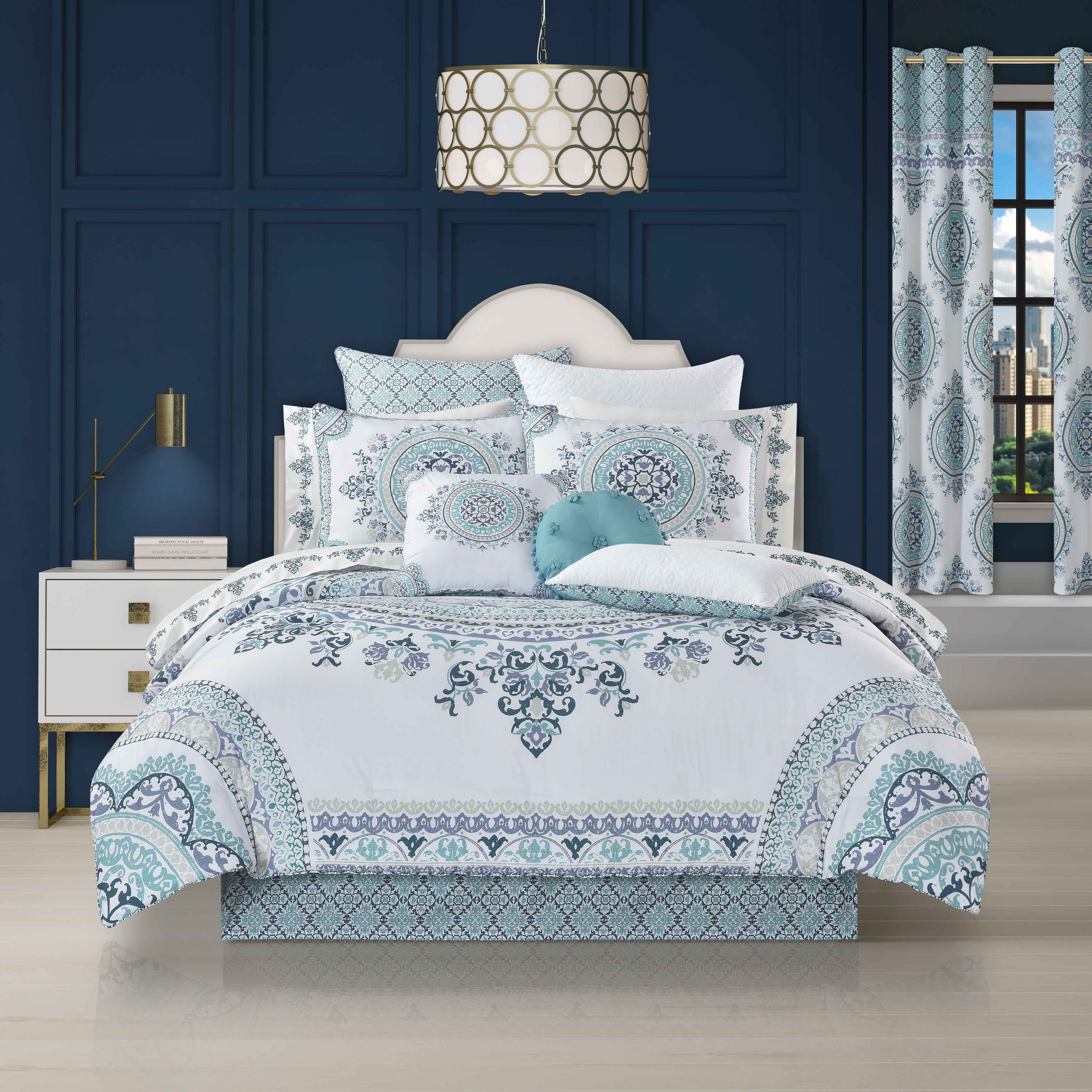 Afton Blue 4-Piece Comforter Set Comforter Sets By J. Queen New York