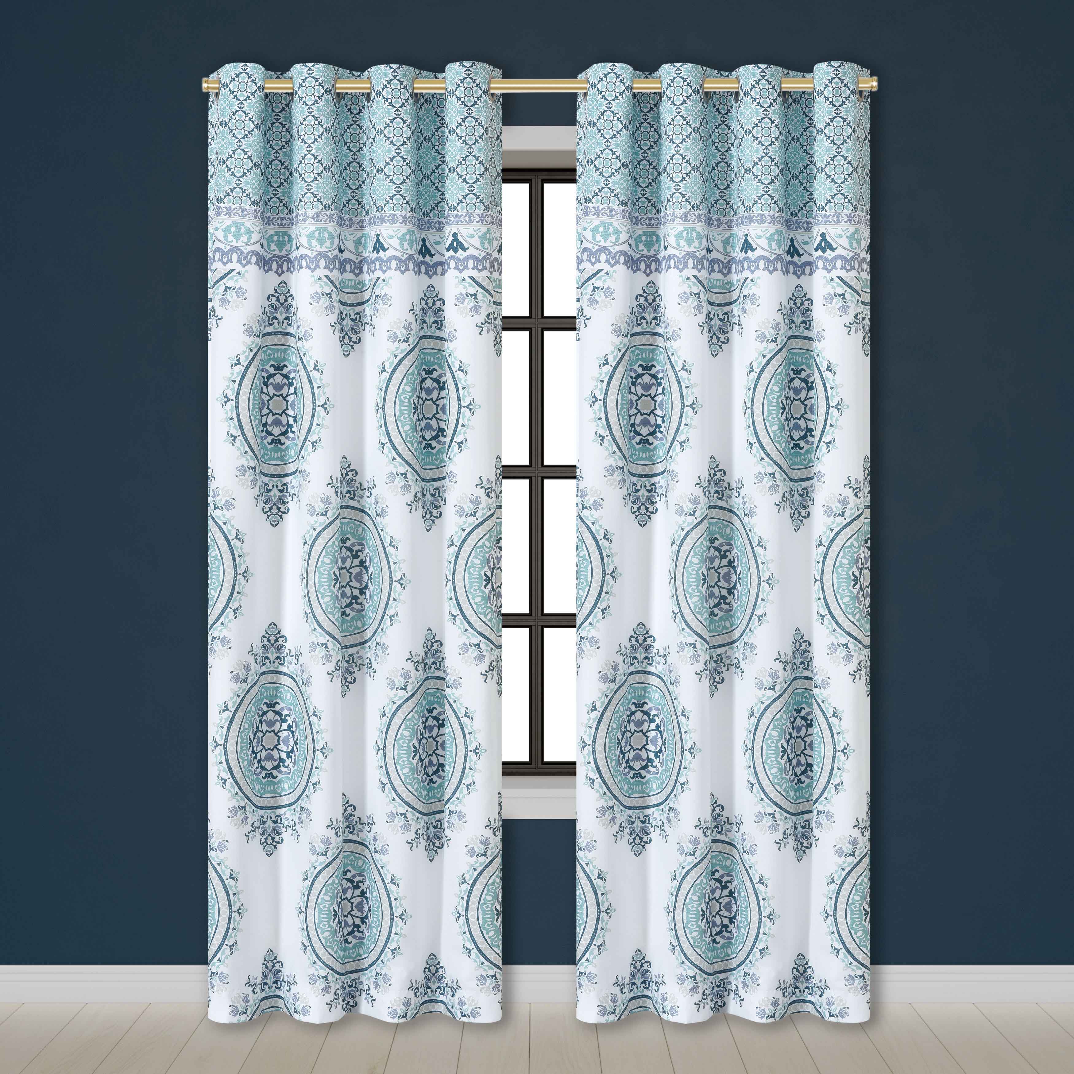 Afton Blue Grommet Window Panel Pair (Set of 2) Window Panels By J. Queen New York