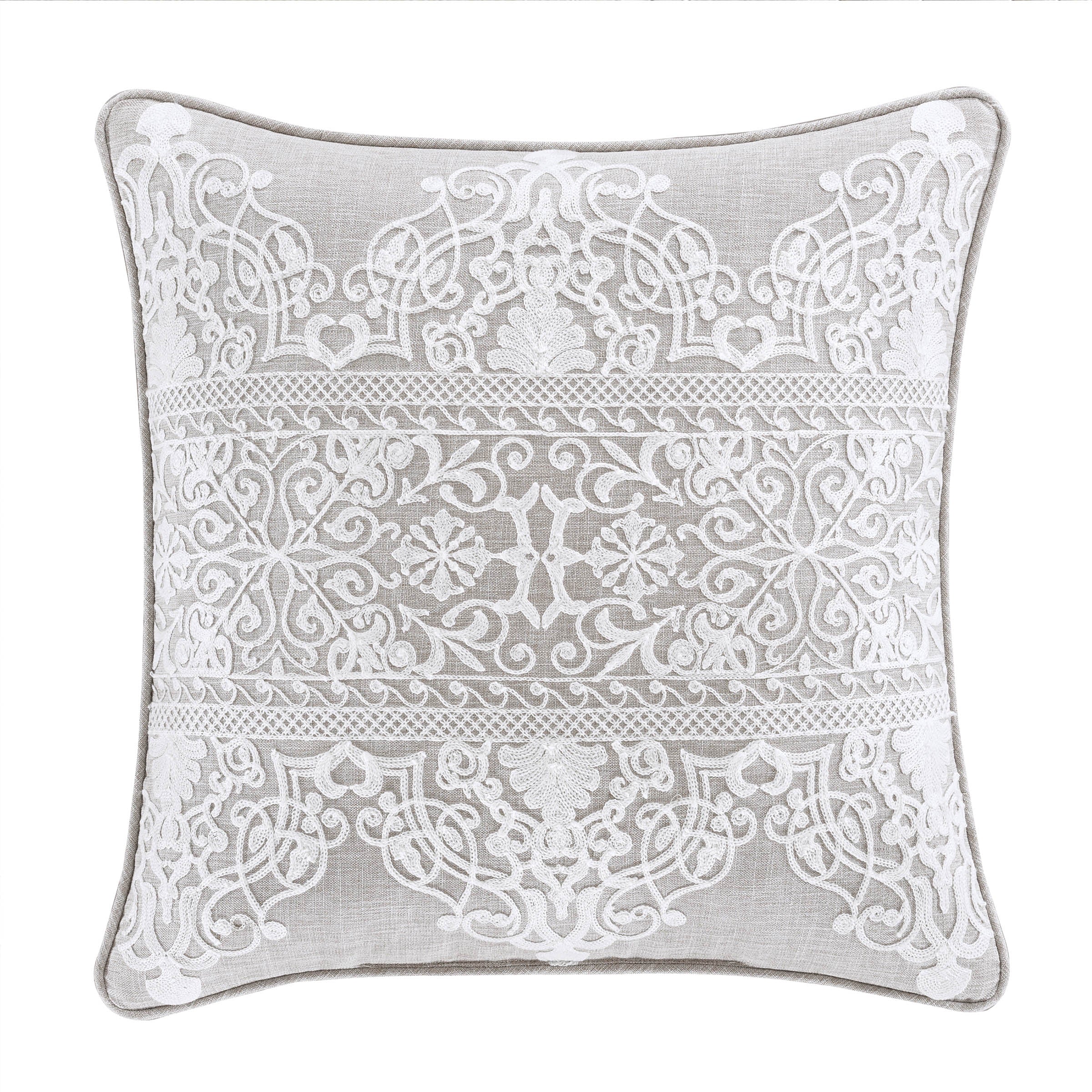 Aimee Beige Square Decorative Throw Pillow 20" x 20" By J Queen Throw Pillows By J. Queen New York